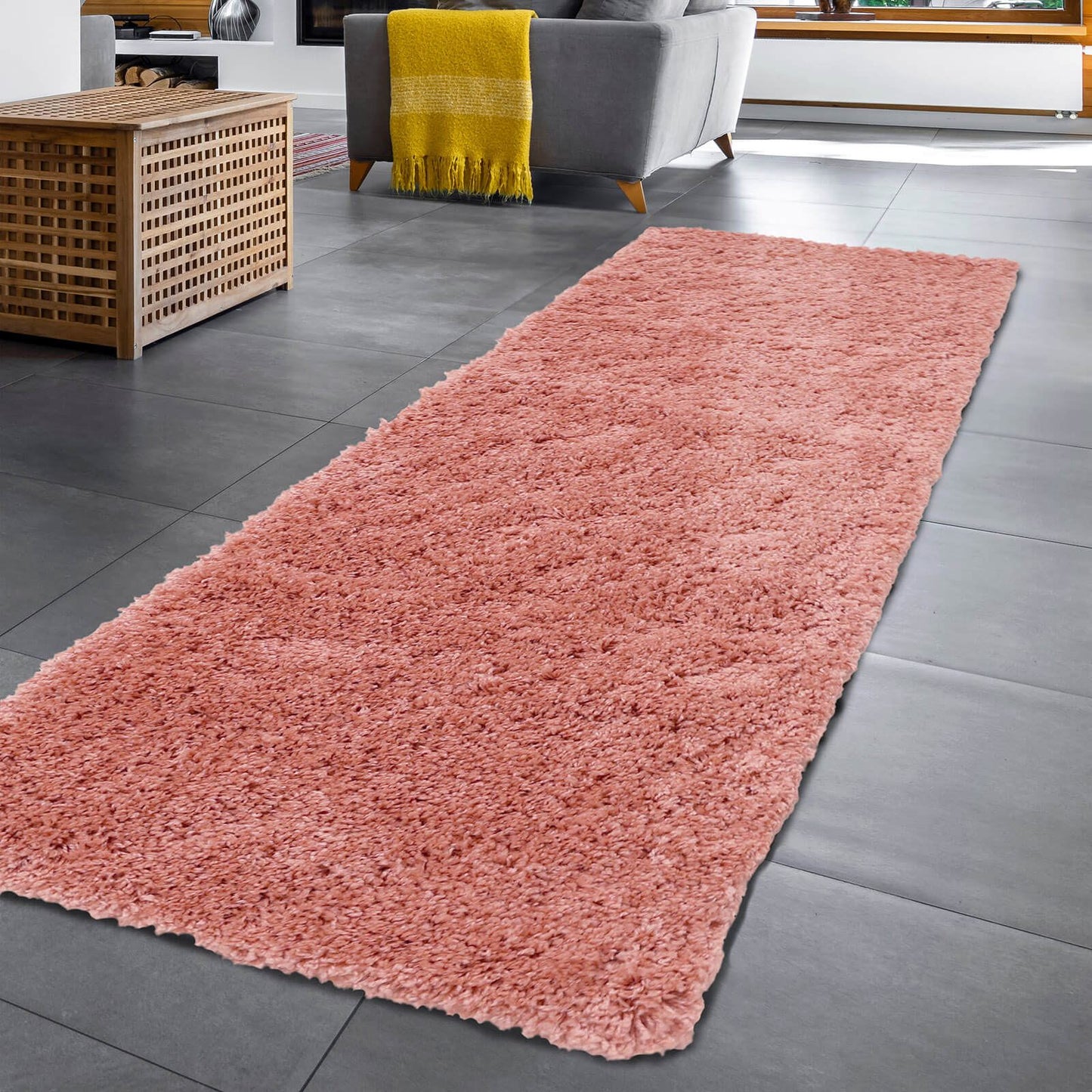 Jazz Shaggy Blush Pink Plain Rug