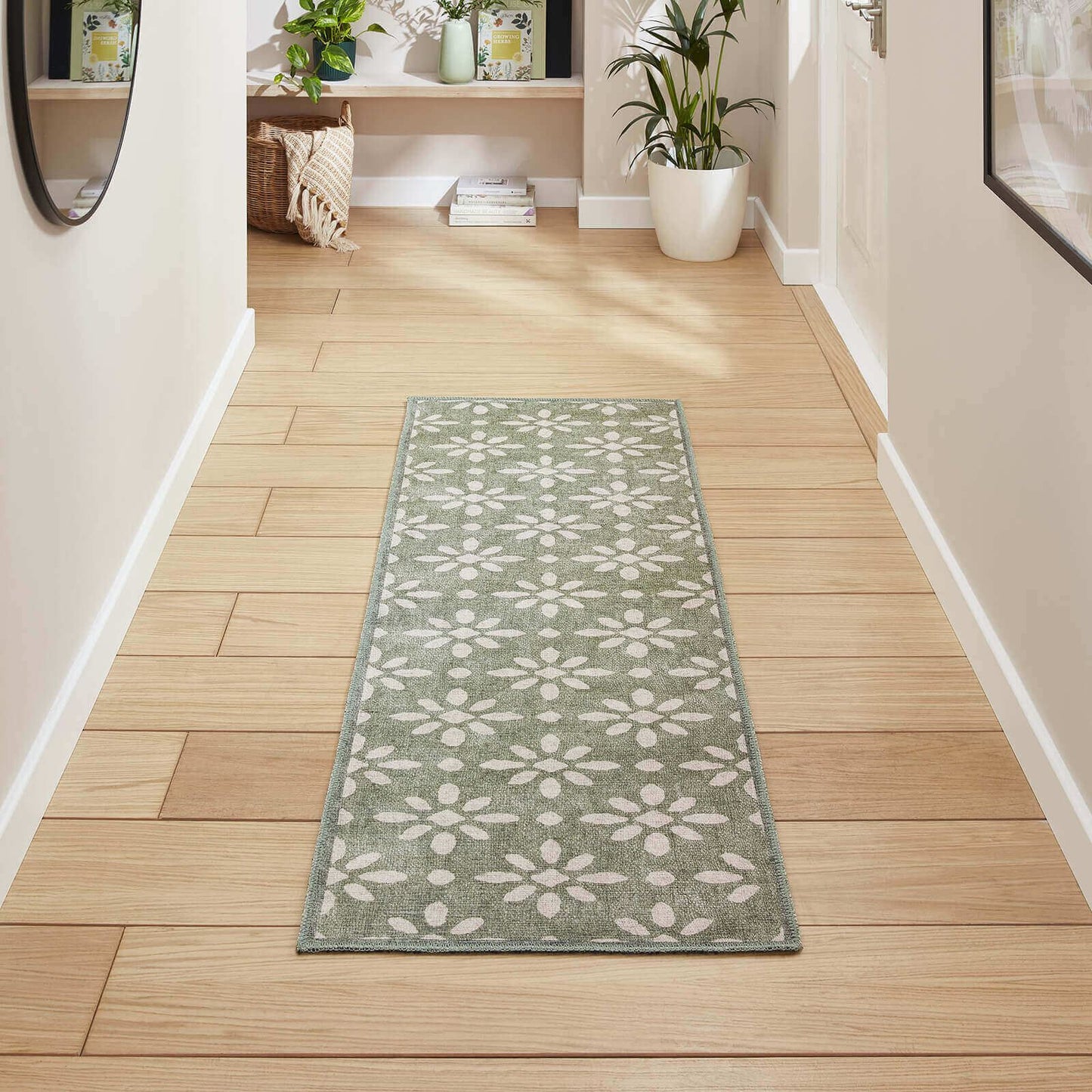 Coral H1062 Green Modern Washable Rug
