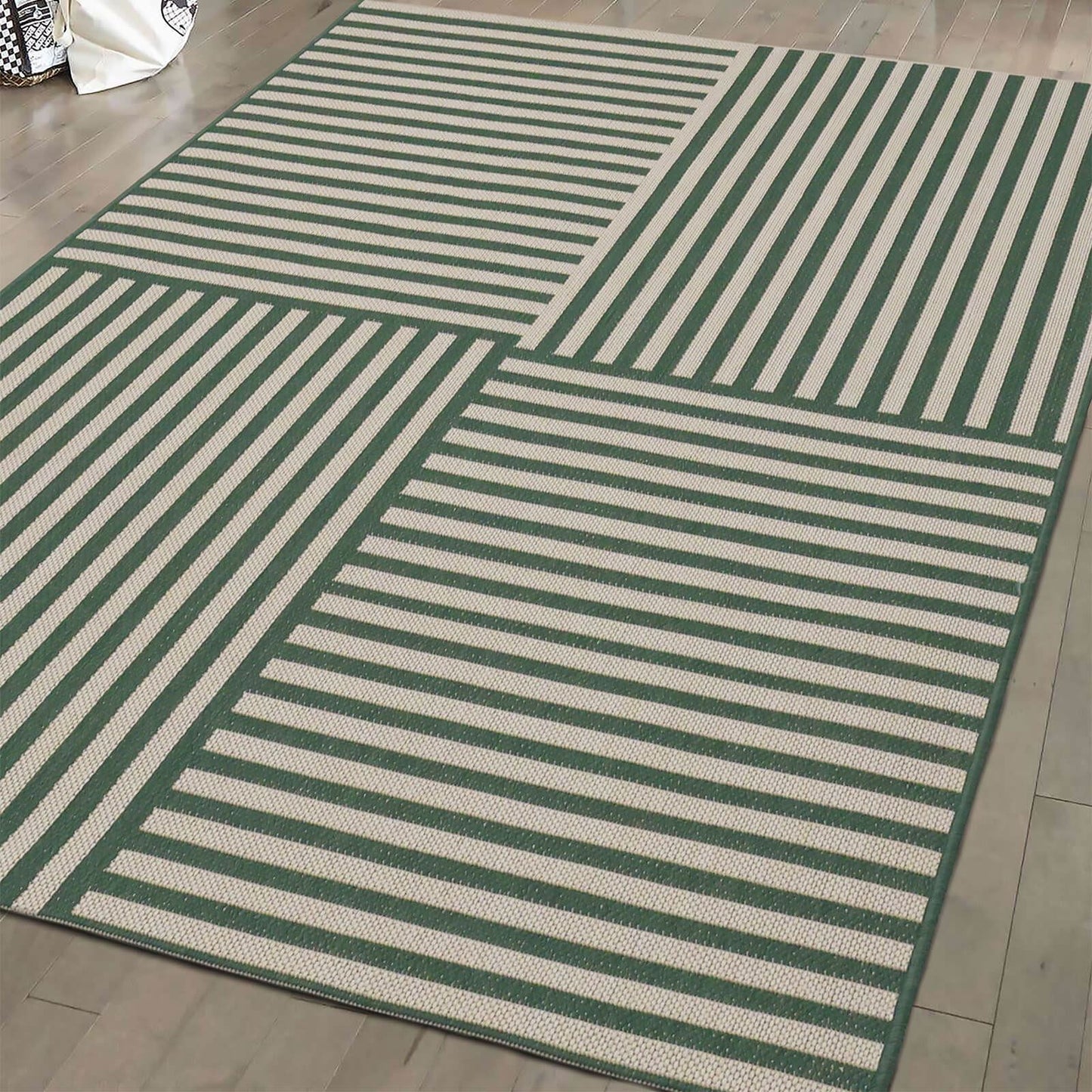 County Multi Stripe Green Geo Rug