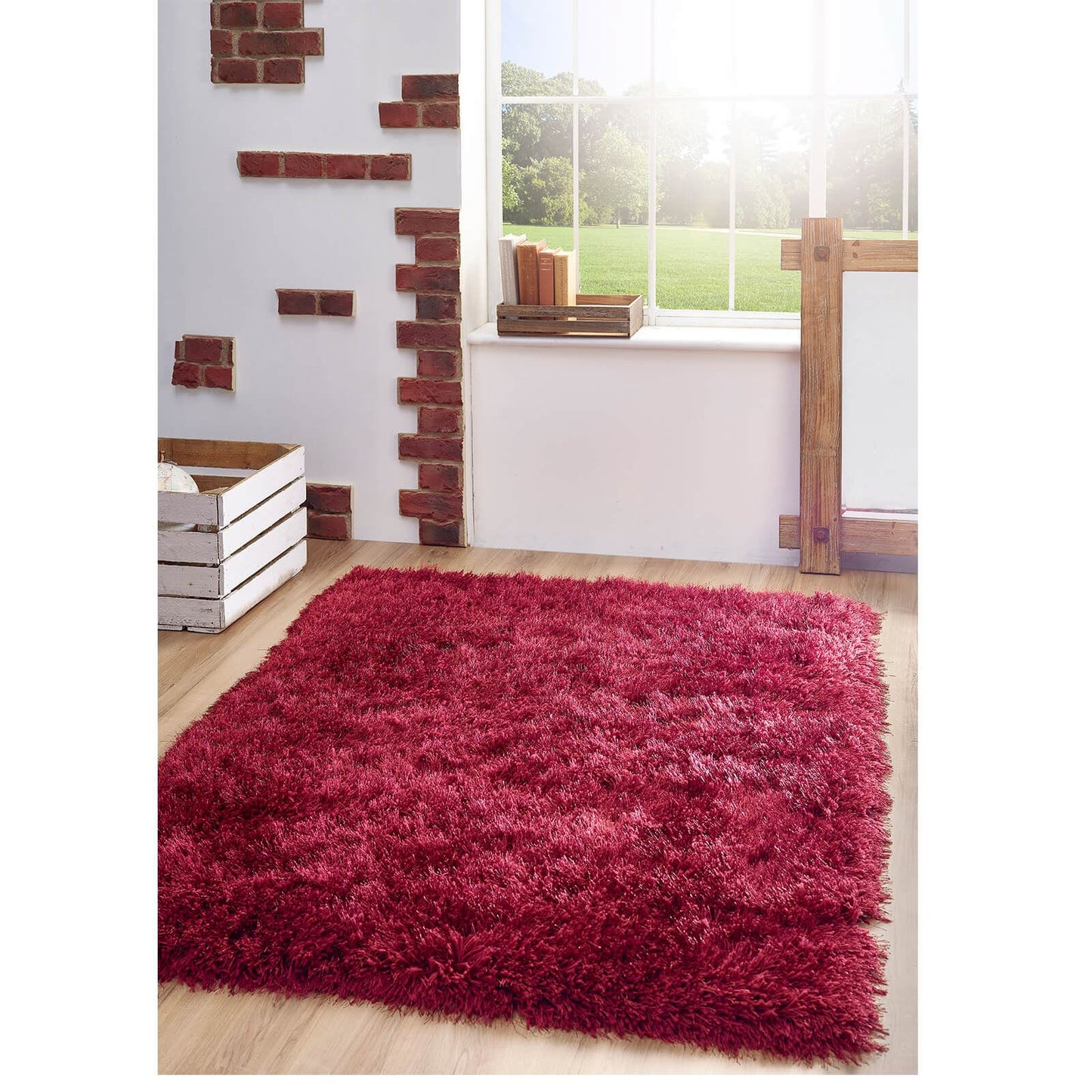 Contemporary Origins Extravagance Plain Wine Modern Rug 60X120Cm