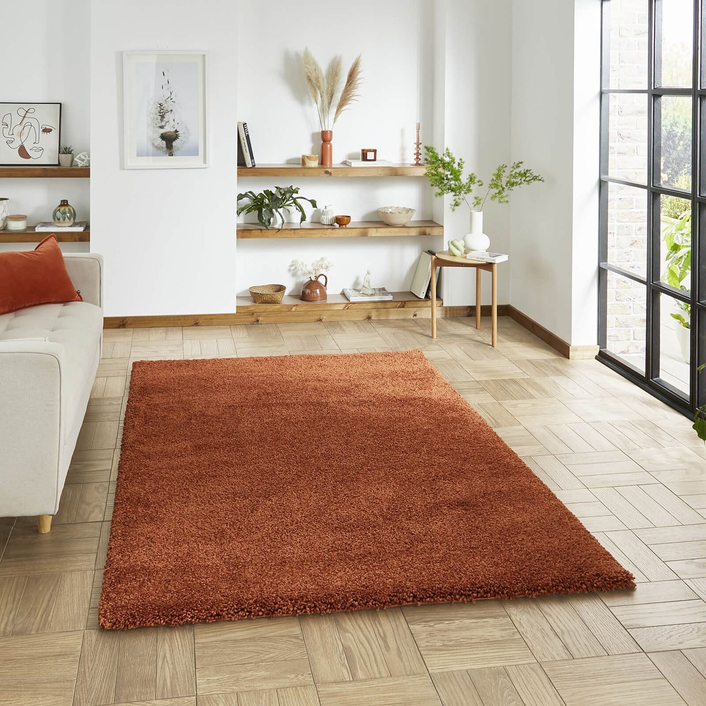 Sierra 9000 Terracotta Plain Shaggy Rug