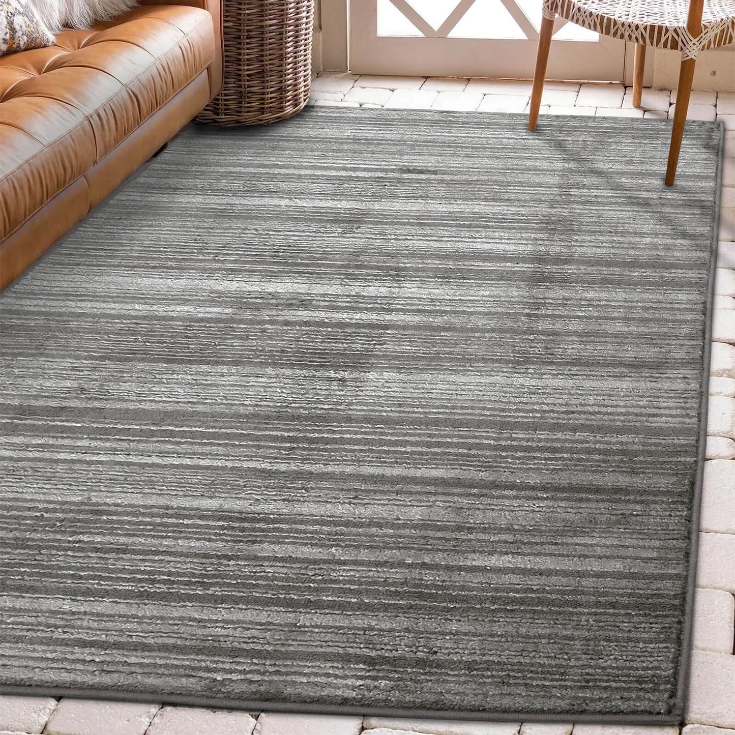Arlo Textured Grey Semi Plain Rug