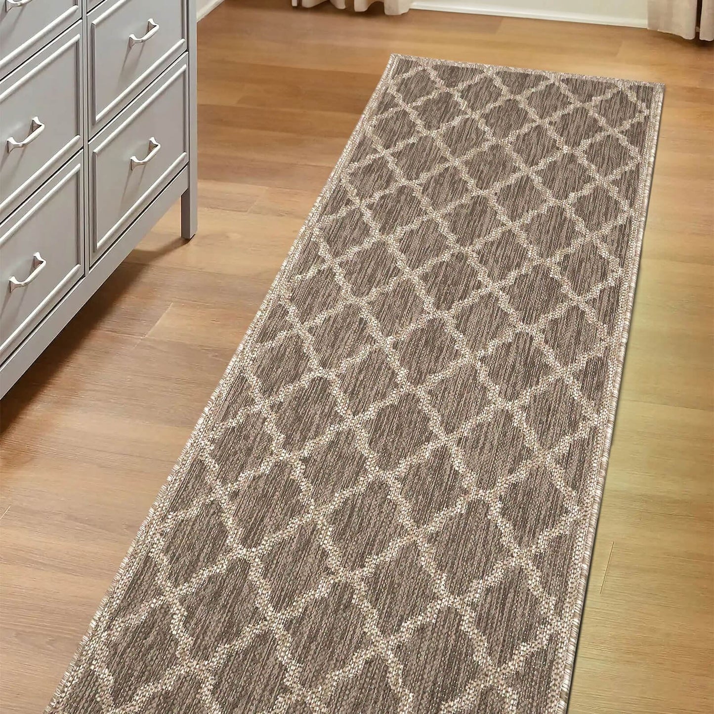 Flatweave Gel Trellis Latte Rug