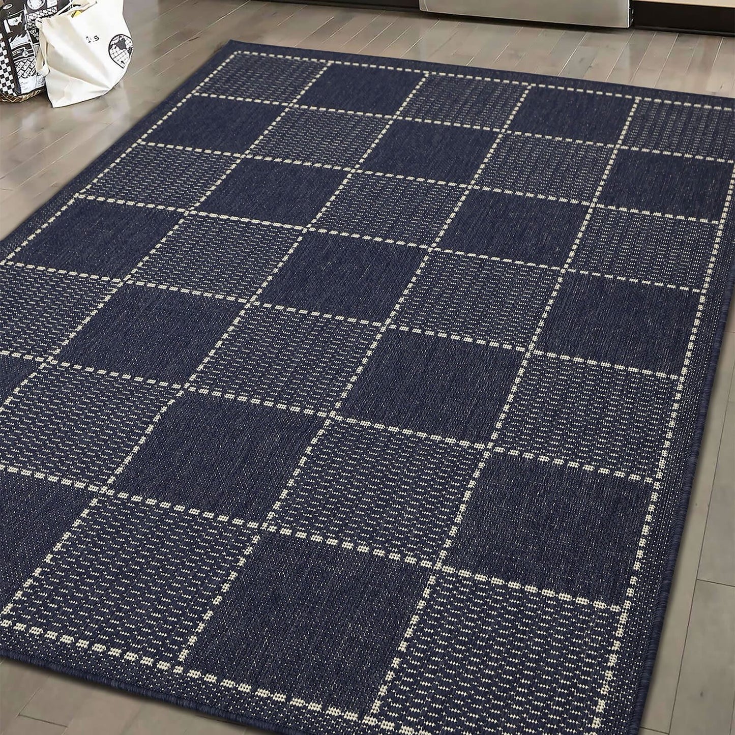 Flatweave Gel Check Navy Rug