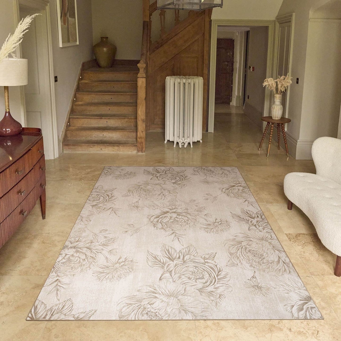Hug Rug Eco-Washable Muted Floral Beige 75x220