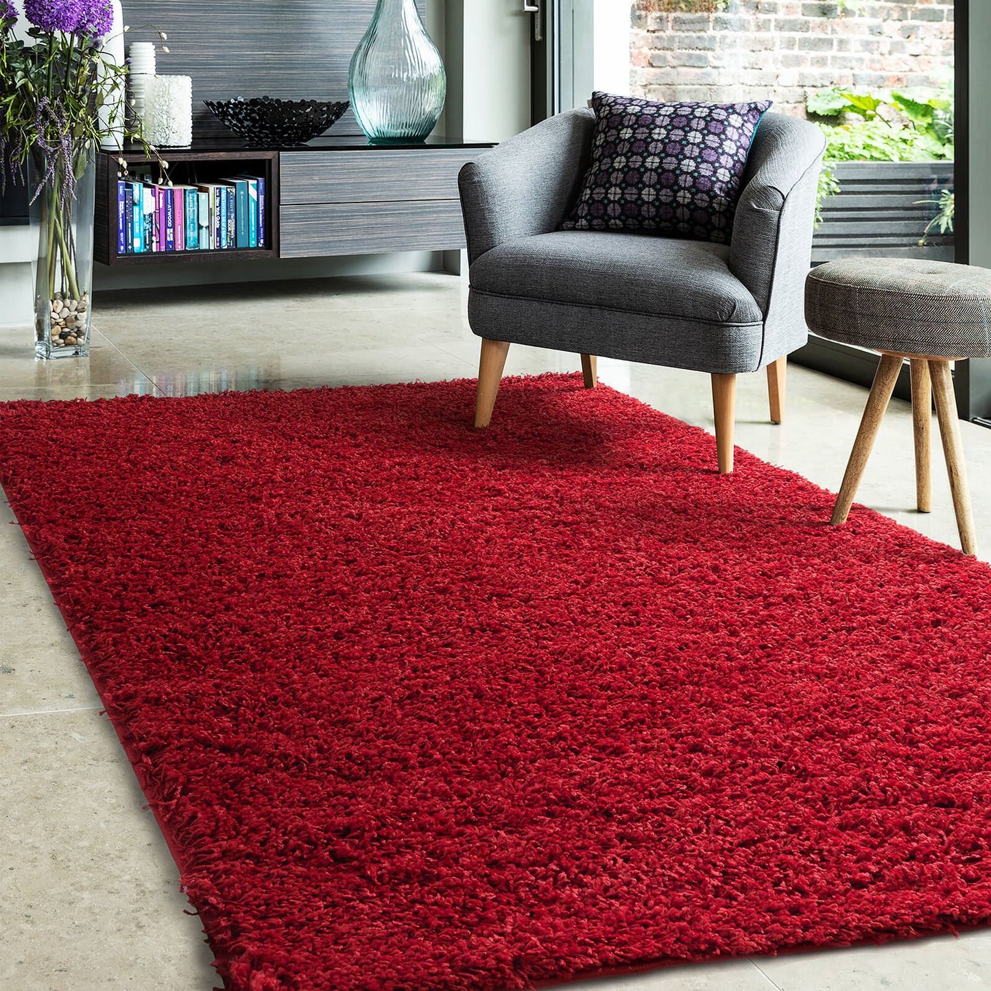 Jazz Shaggy Red Plain Rug