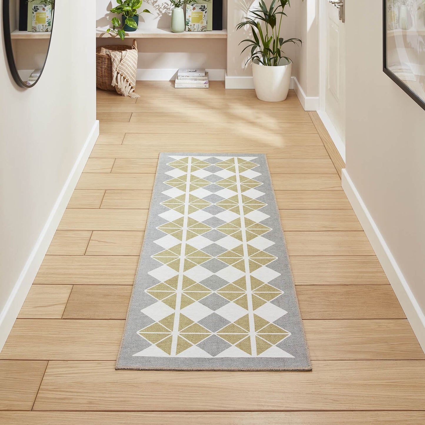 Victoria H1184 Grey/Yellow Washable Rug - 75 x 230cm Hall Runner
