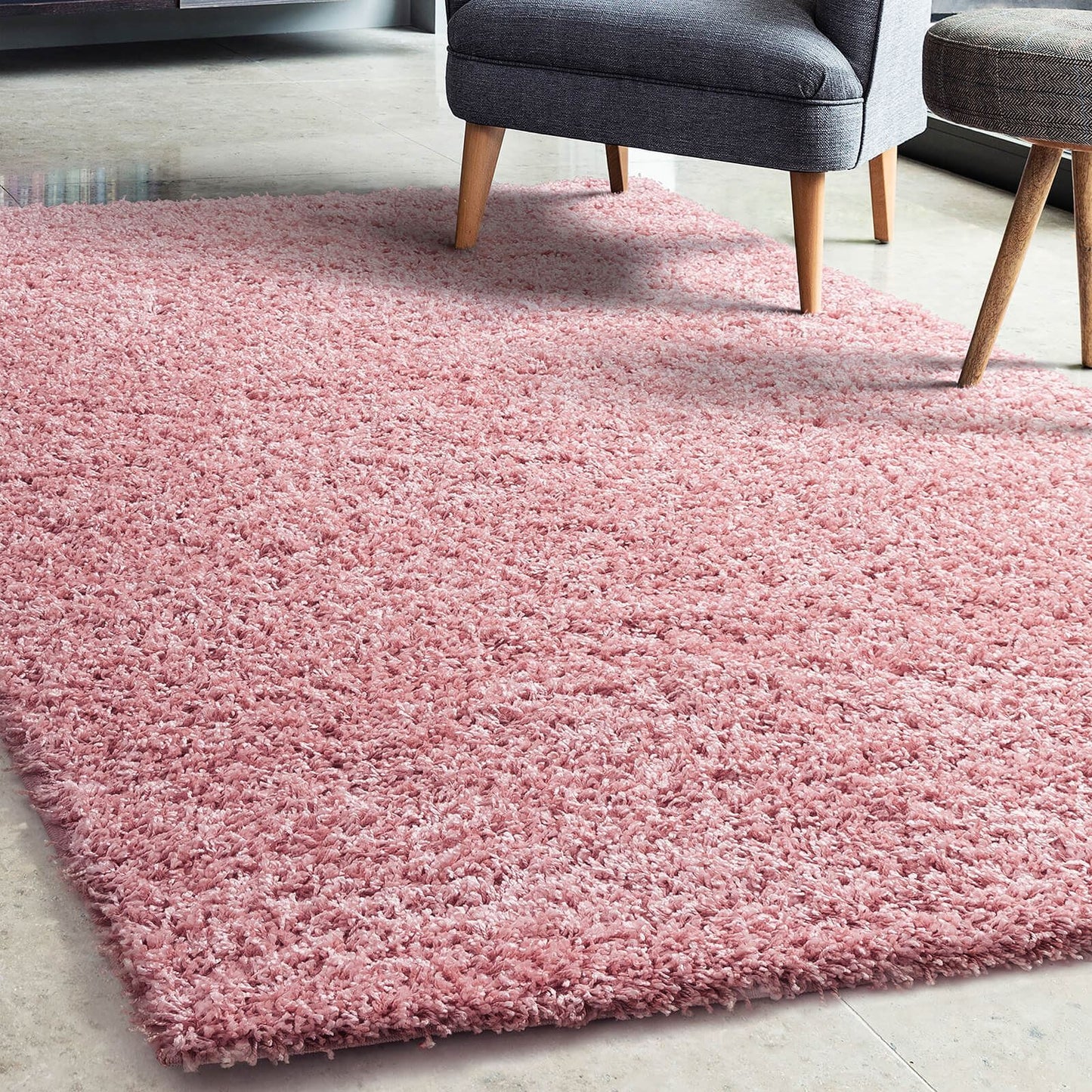 Jazz Shaggy Blush Pink Plain Rug