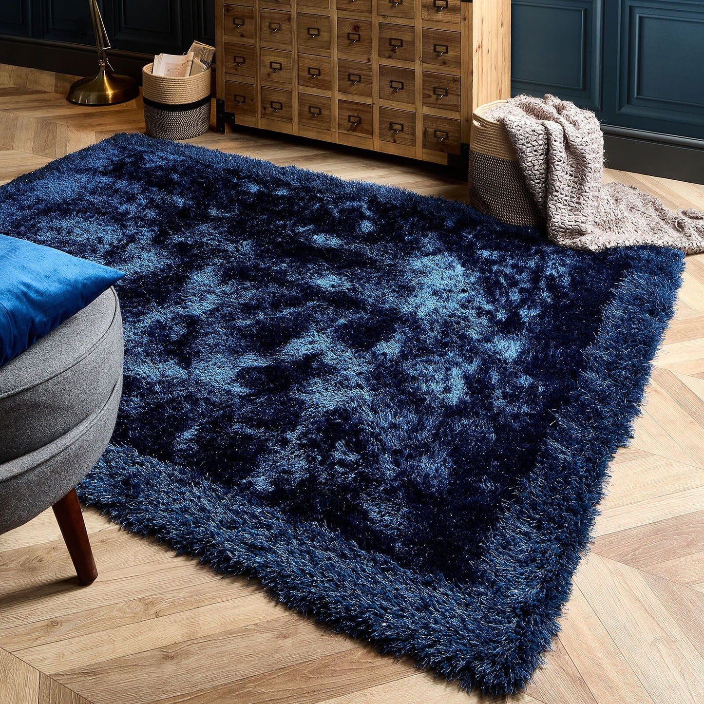 Origins Shimmer Shaggy Border Indigo Rug