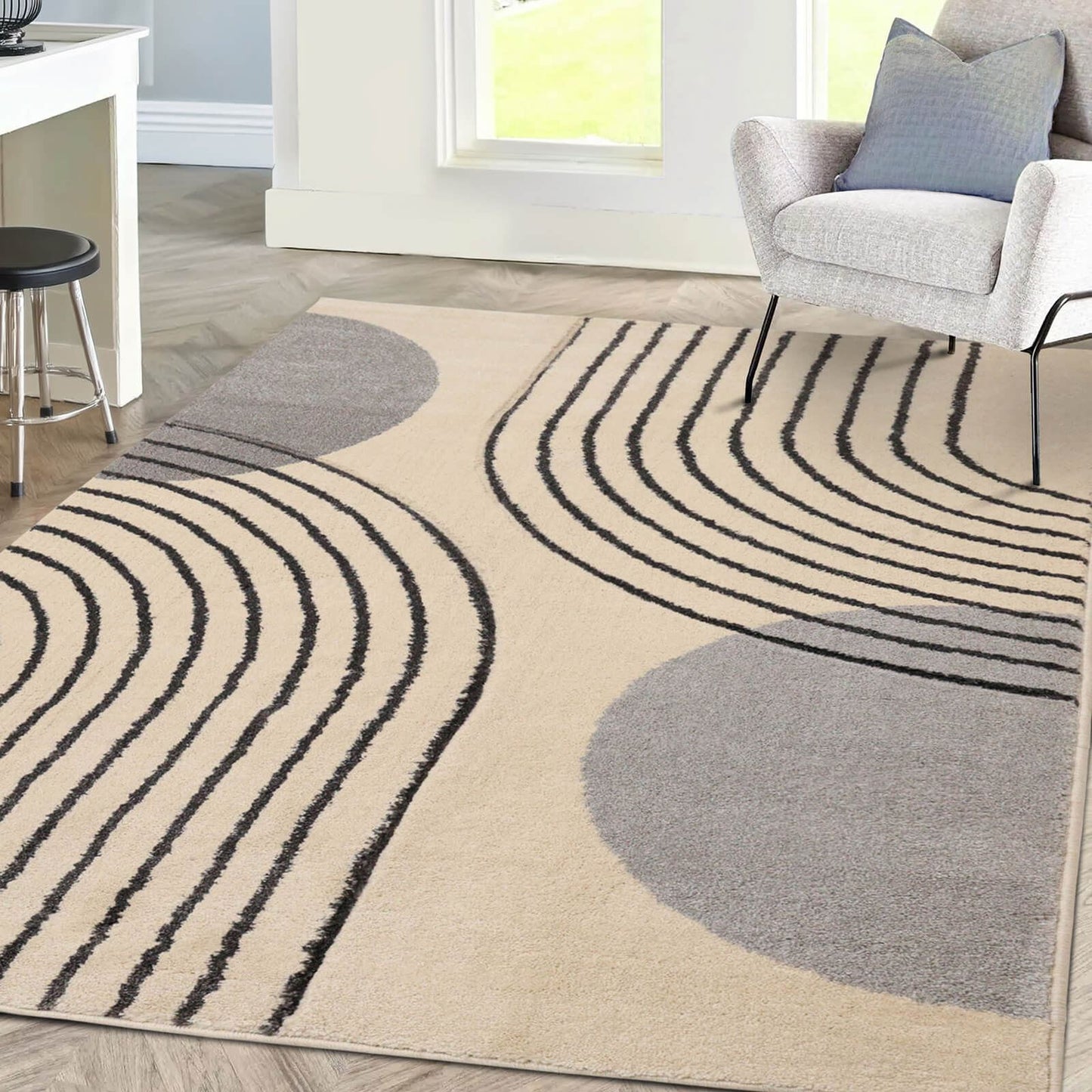 Newport Modern Arcs Grey Semi Plain Rug