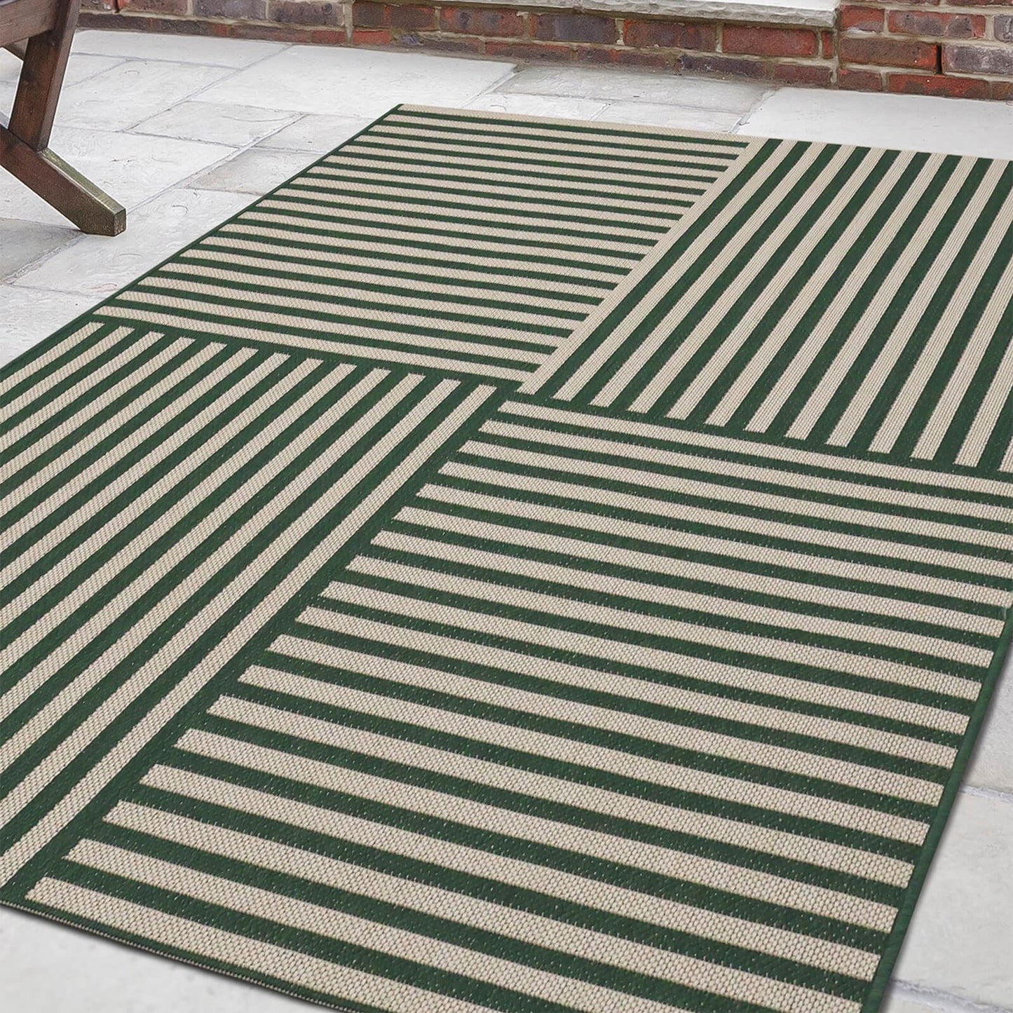 County Multi Stripe Green Geo Rug