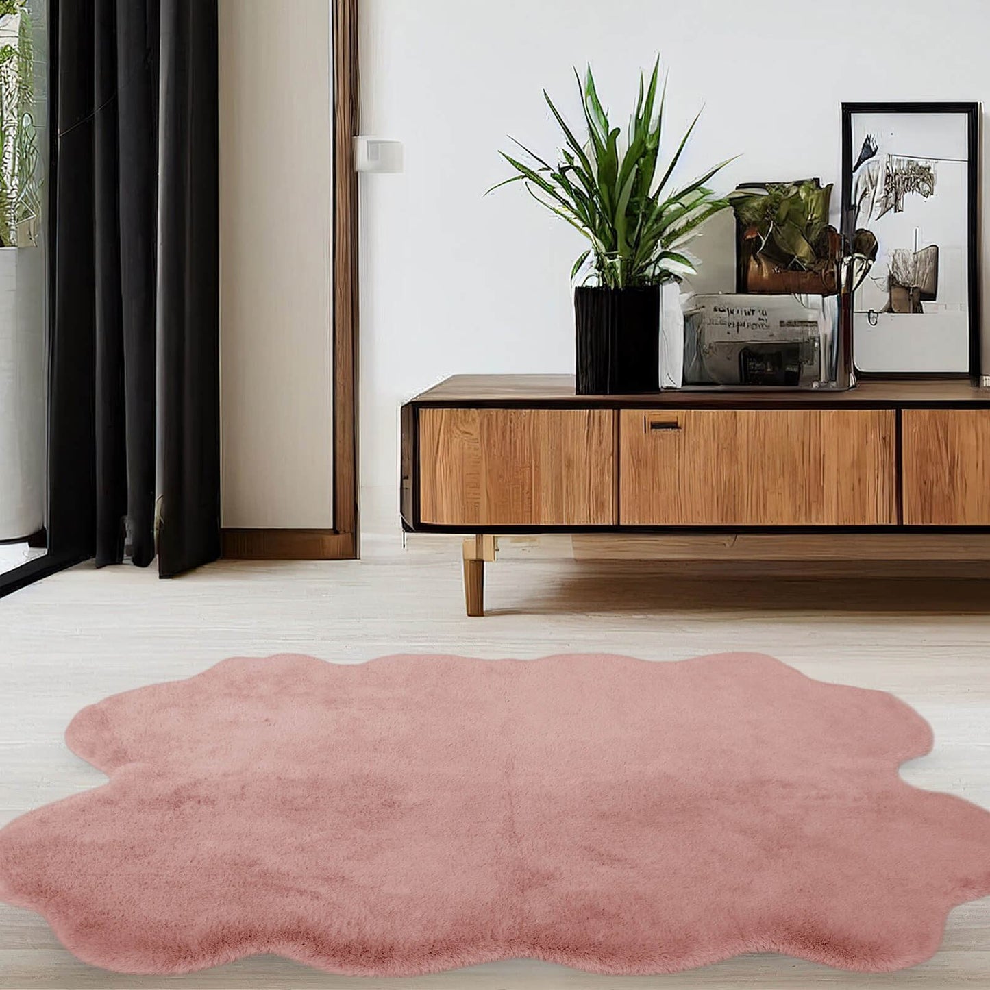 Luxury Faux Fur Blush Plain Rug