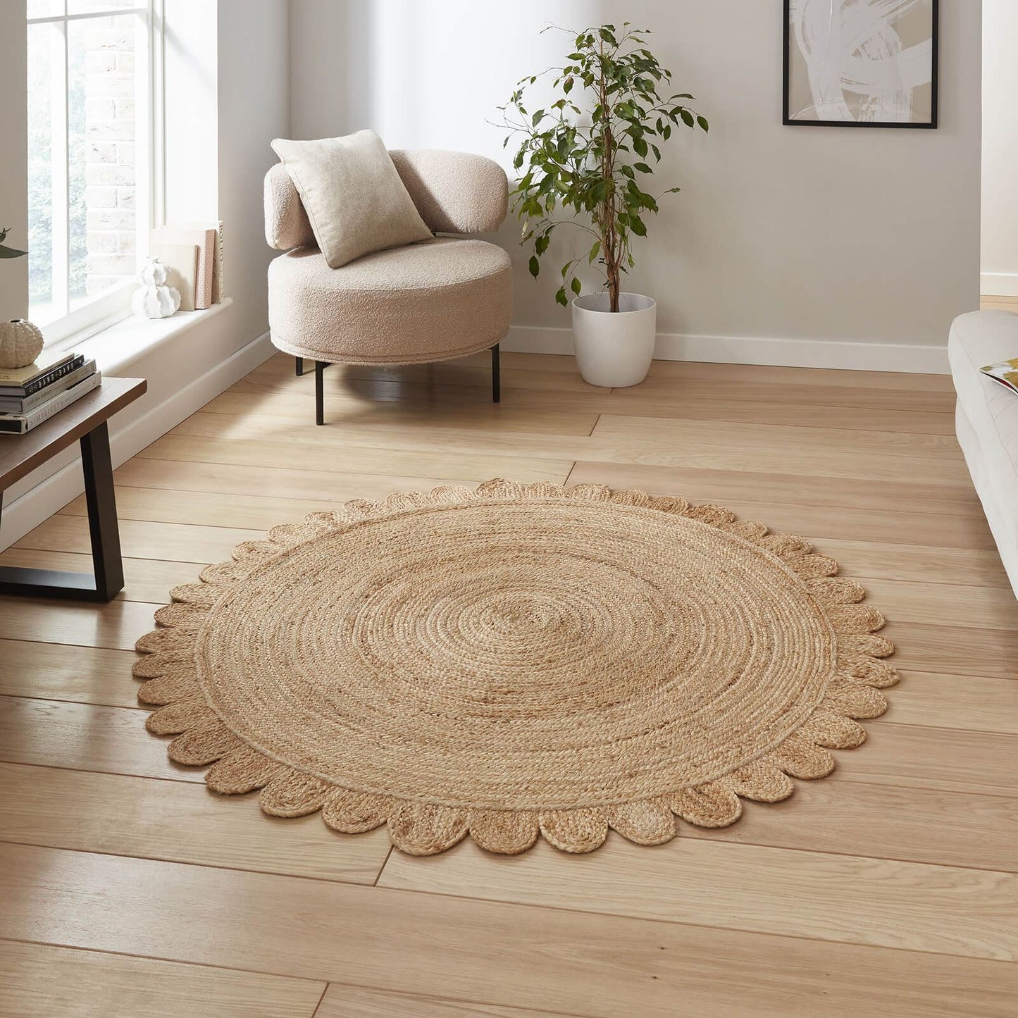 Savannah Jute Scallop Natural Rug - 150cm Diameter Circular Rug