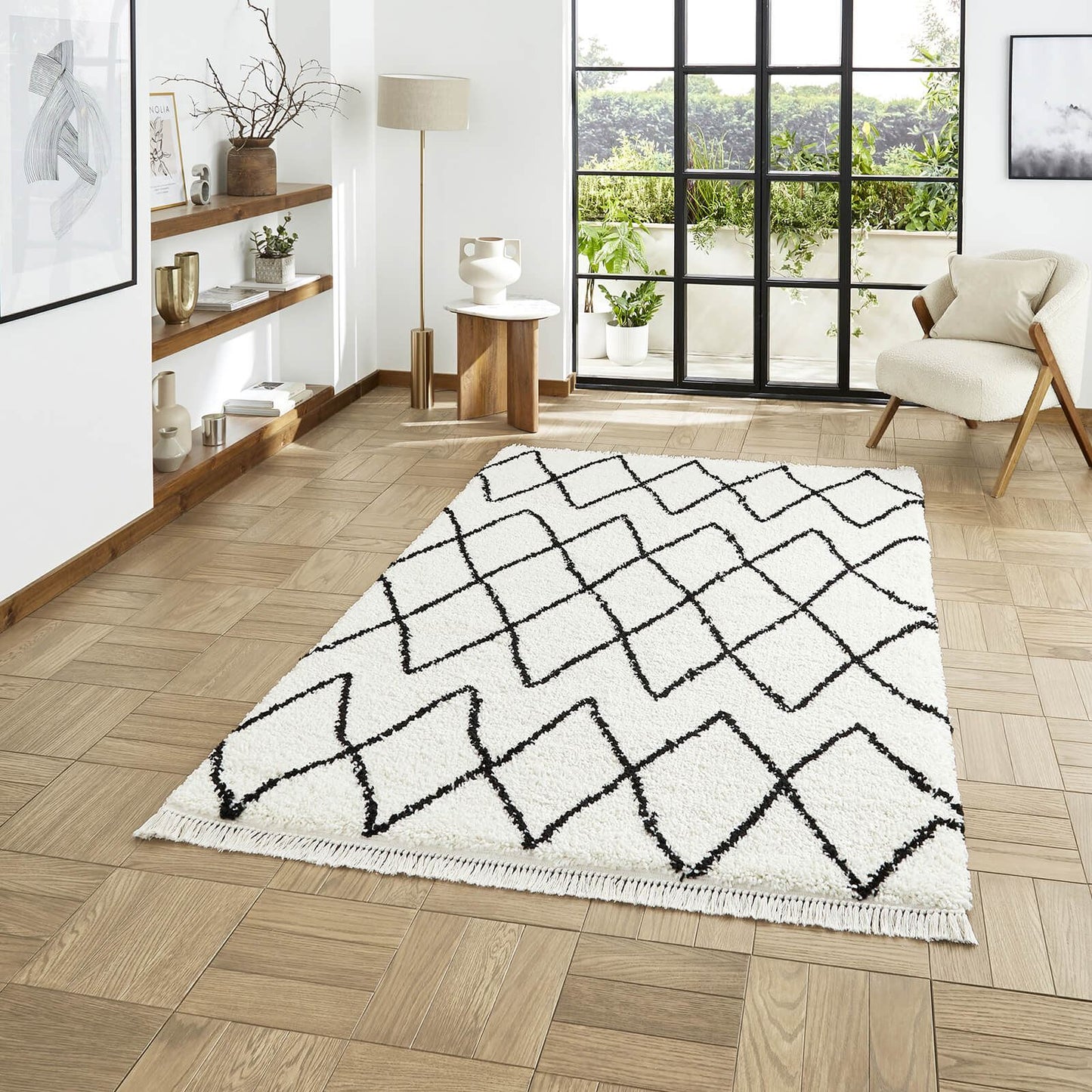 Boho 8280 White/Black Berber Rug - 80 x 150cm (2ft 6" x 5ft 0")