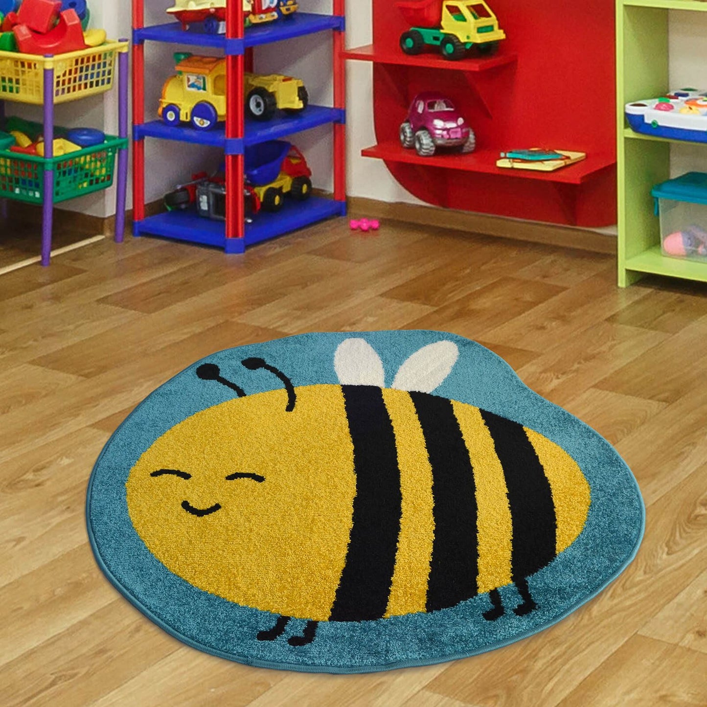 Colour Pop Bee Blue Kids Rug - 100 X 100cm (3ft 2" x 3ft 2")