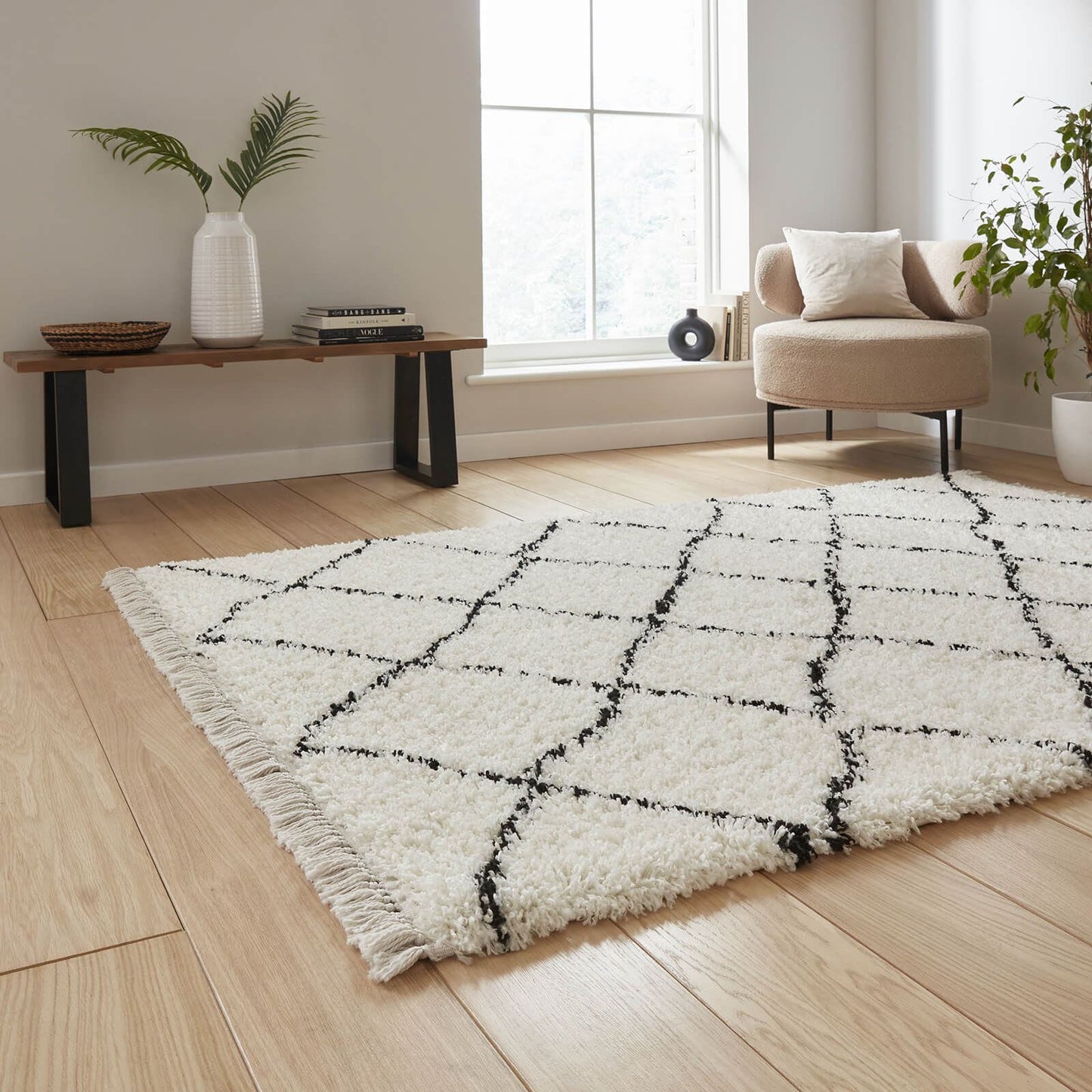 Boho 5413 White/Black Berber Rug