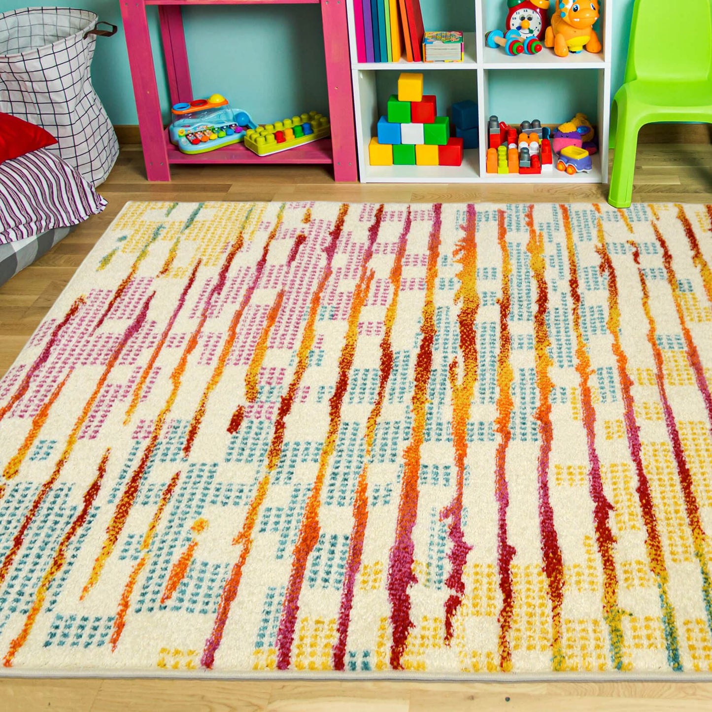 Colour Pop Geo Lines Multi Rug - 120 X 170cm (4ft 0" x 5ft 6")