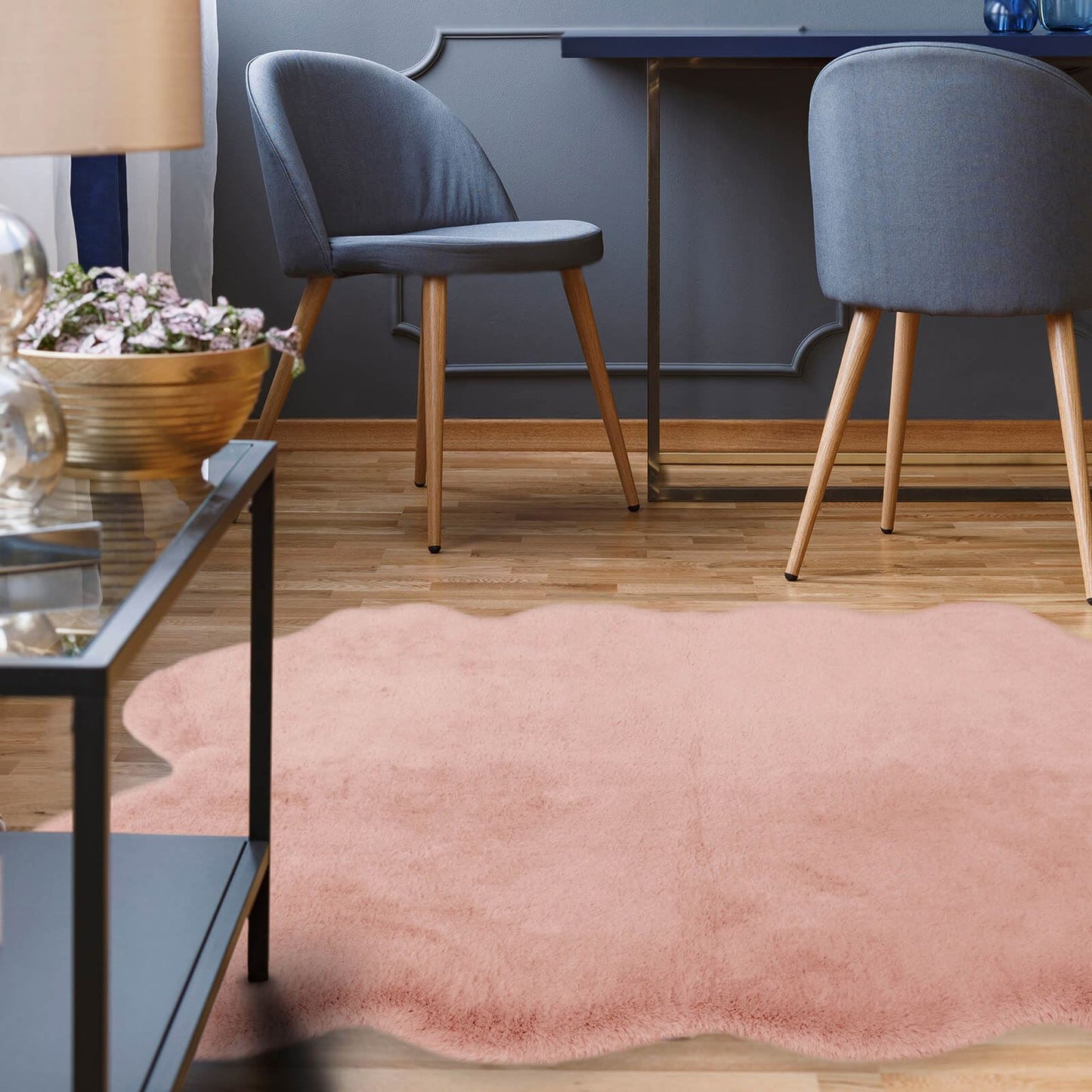 Luxury Faux Fur Blush Plain Rug