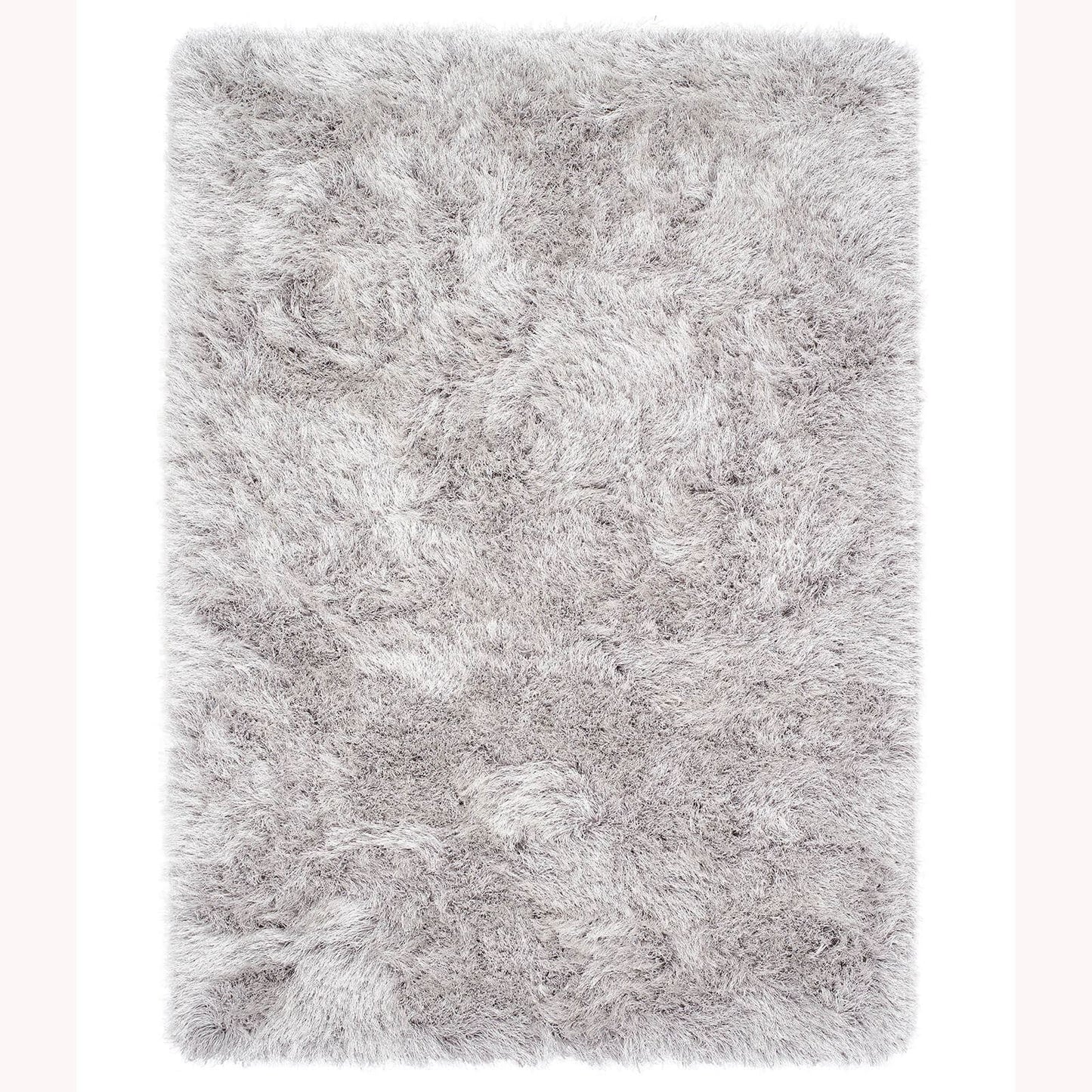Contemporary Extravagance Plain Supersoft Shaggy Silver Rugs 60X120Cm