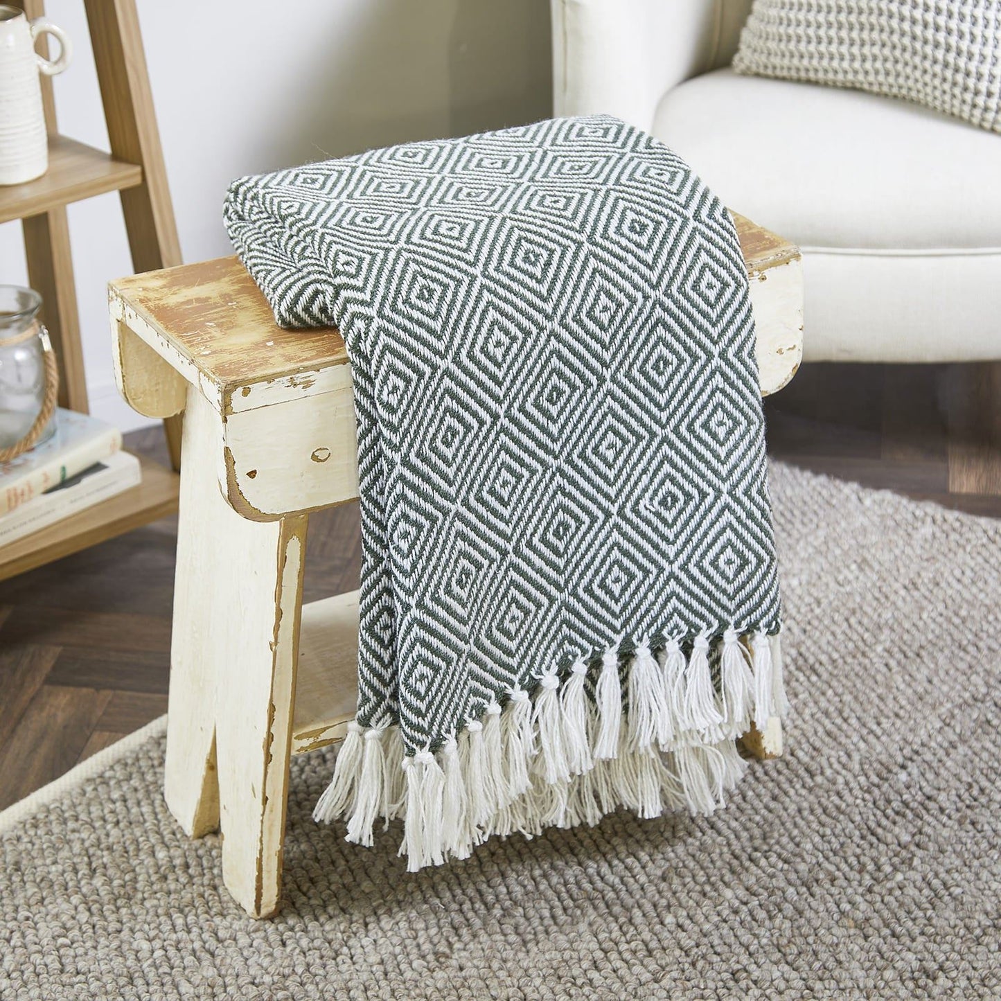 Hug Rug Woven Diamond Throw Dark Green 130X180 Rug