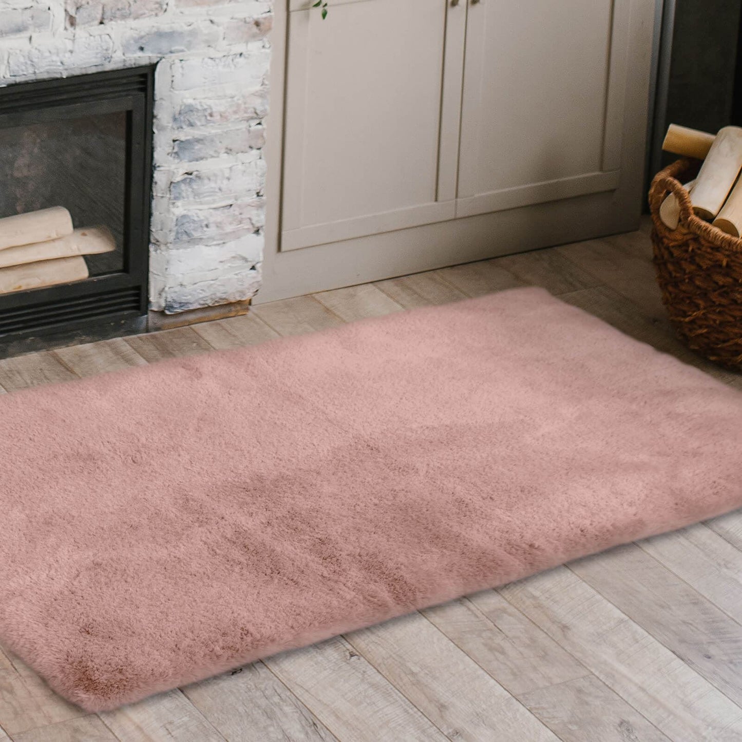 Luxury Faux Fur Blush Plain Rug