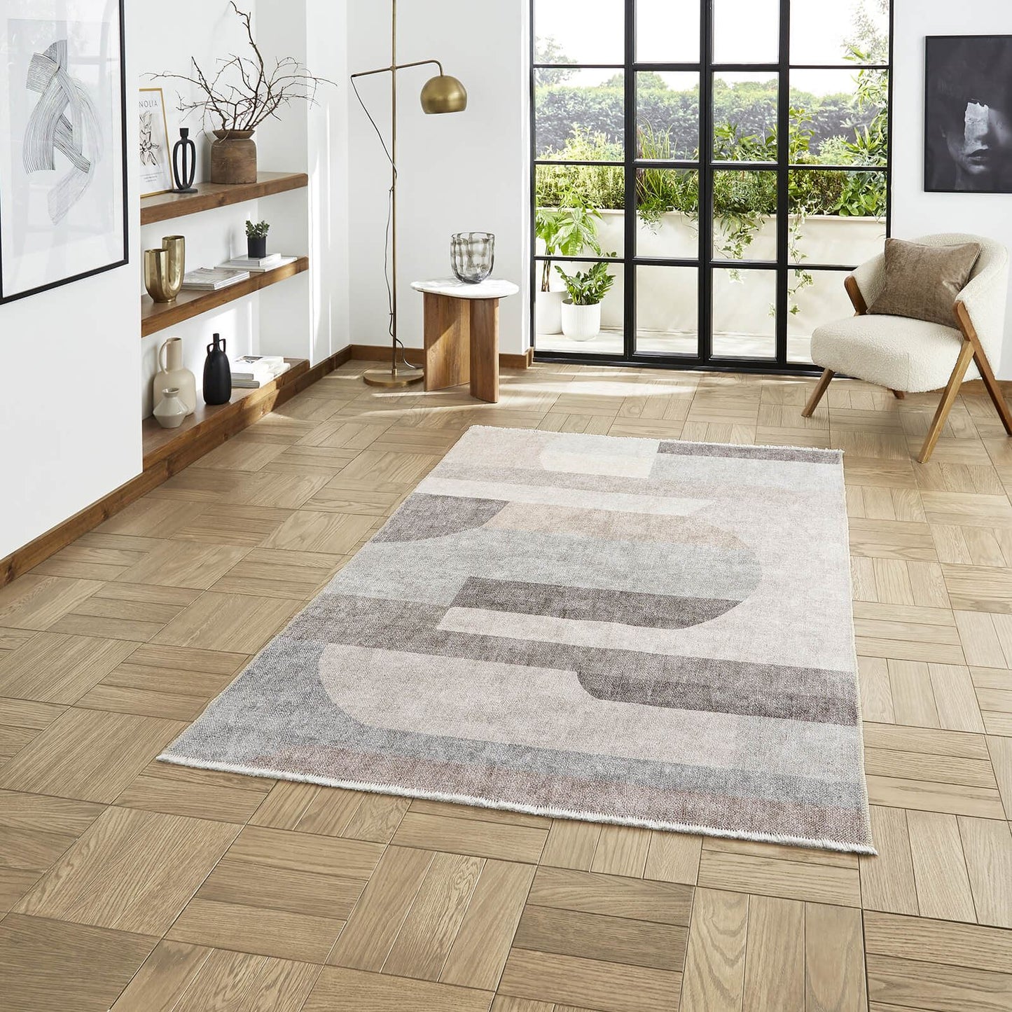 Whisper H1068 Beige Modern Washable Rug