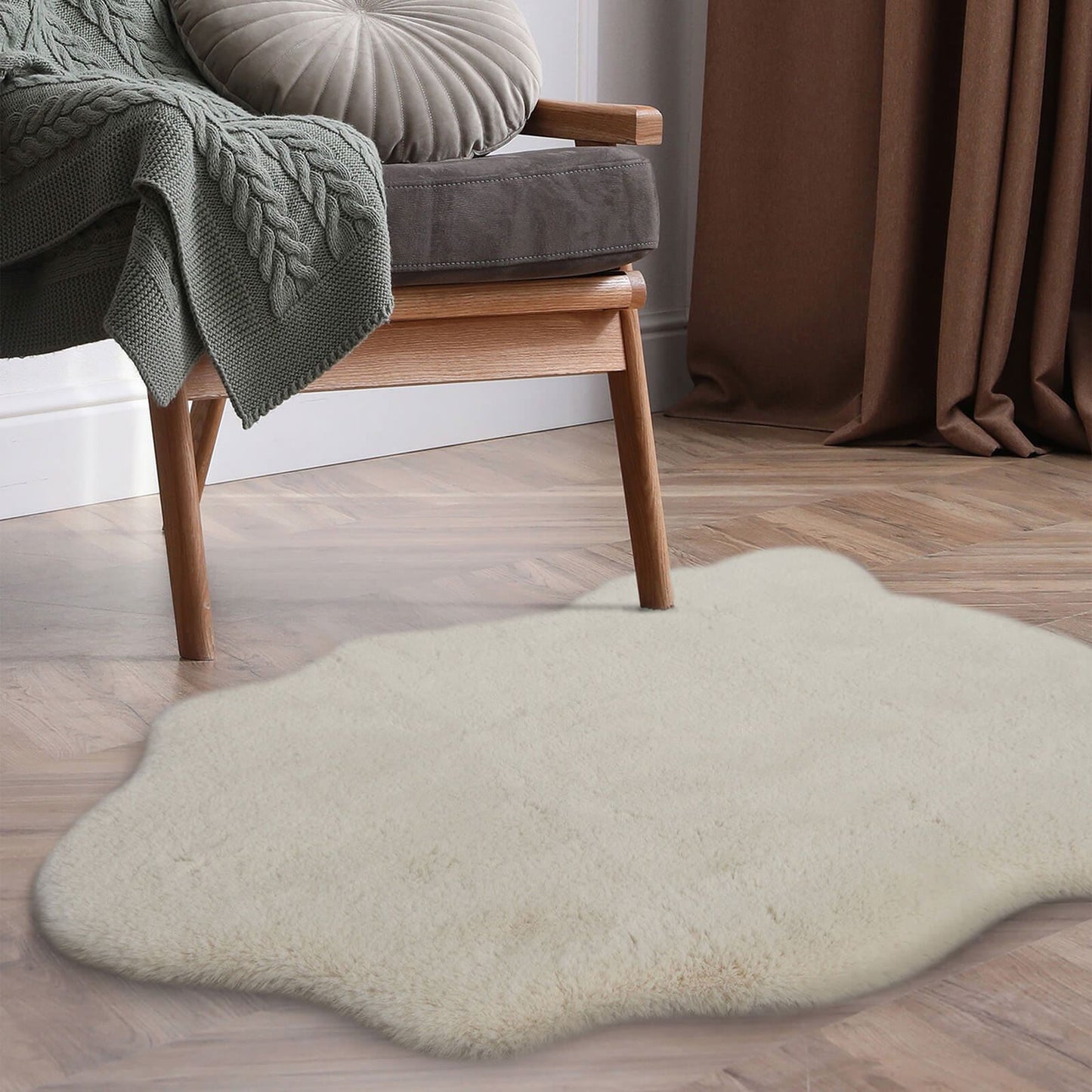 Luxury Faux Fur Ivory Plain Rug