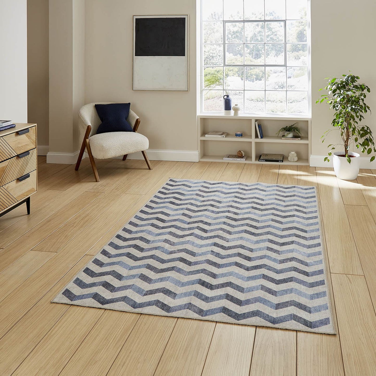 Coral H1059 Blue  Modern Washable Rug