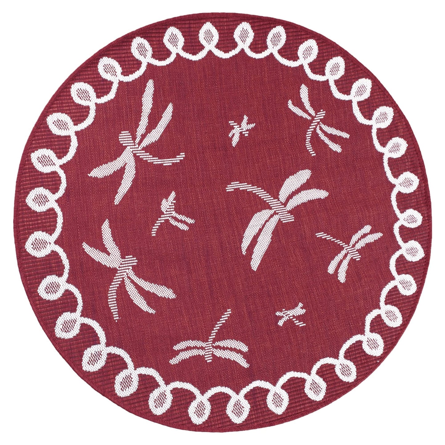 LordofRugs Dragonfly Indoor Outdoor Garden Kitchen Bordered Circle Rug Floor Mat Bordeaux Red 160x160 cm (5'3''x5'3'') Round
