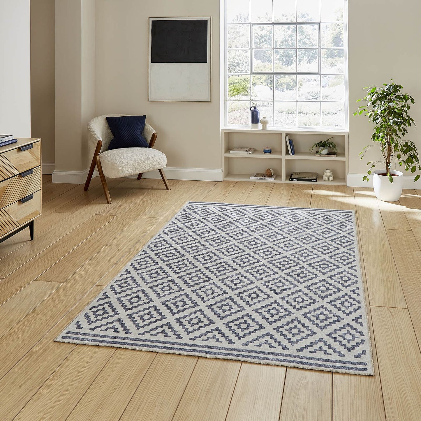 Coral H1058 Blue Modern Washable Rug