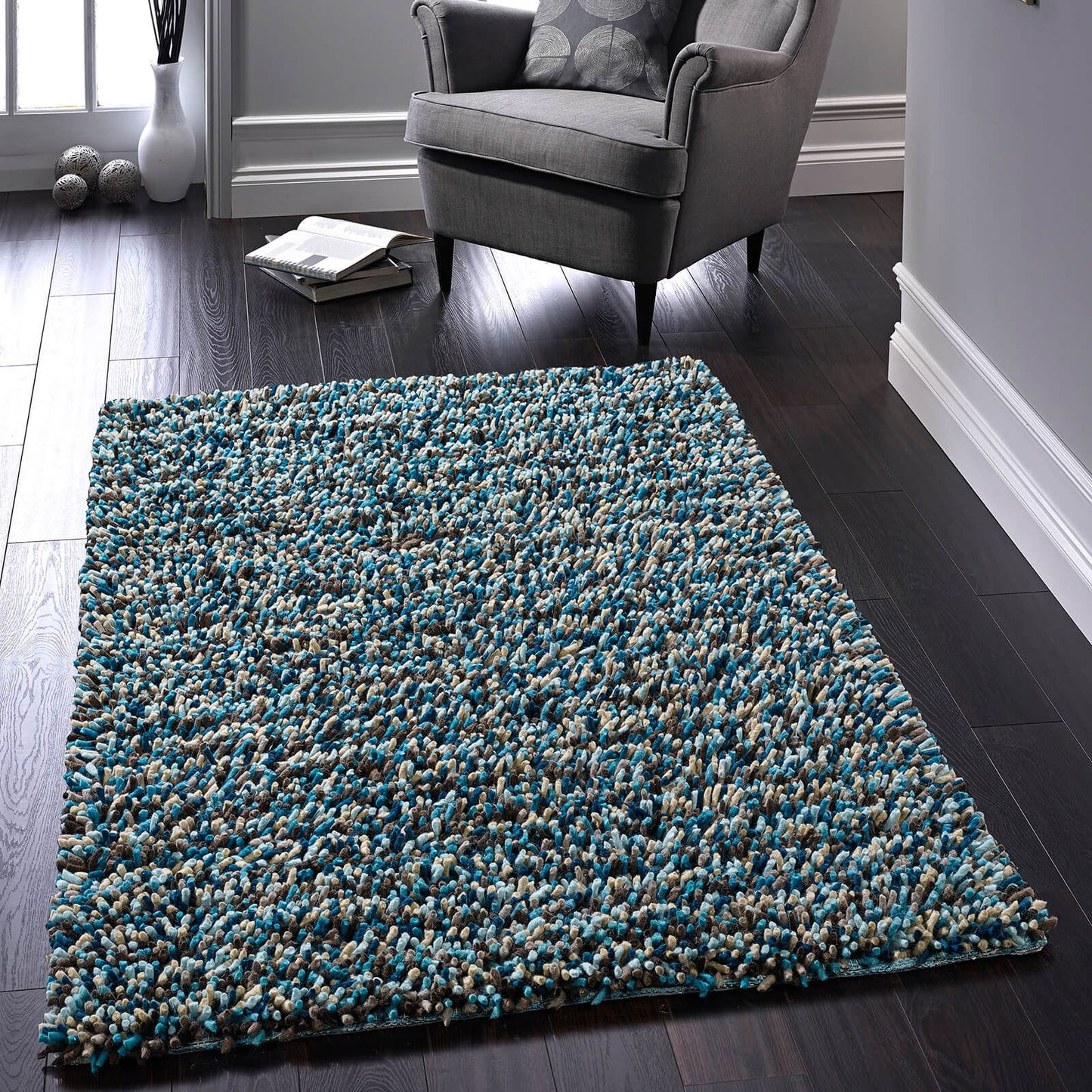 Contemporary Rocks Abstract Plain Supersoft Shaggy Blue Rugs 160X230Cm
