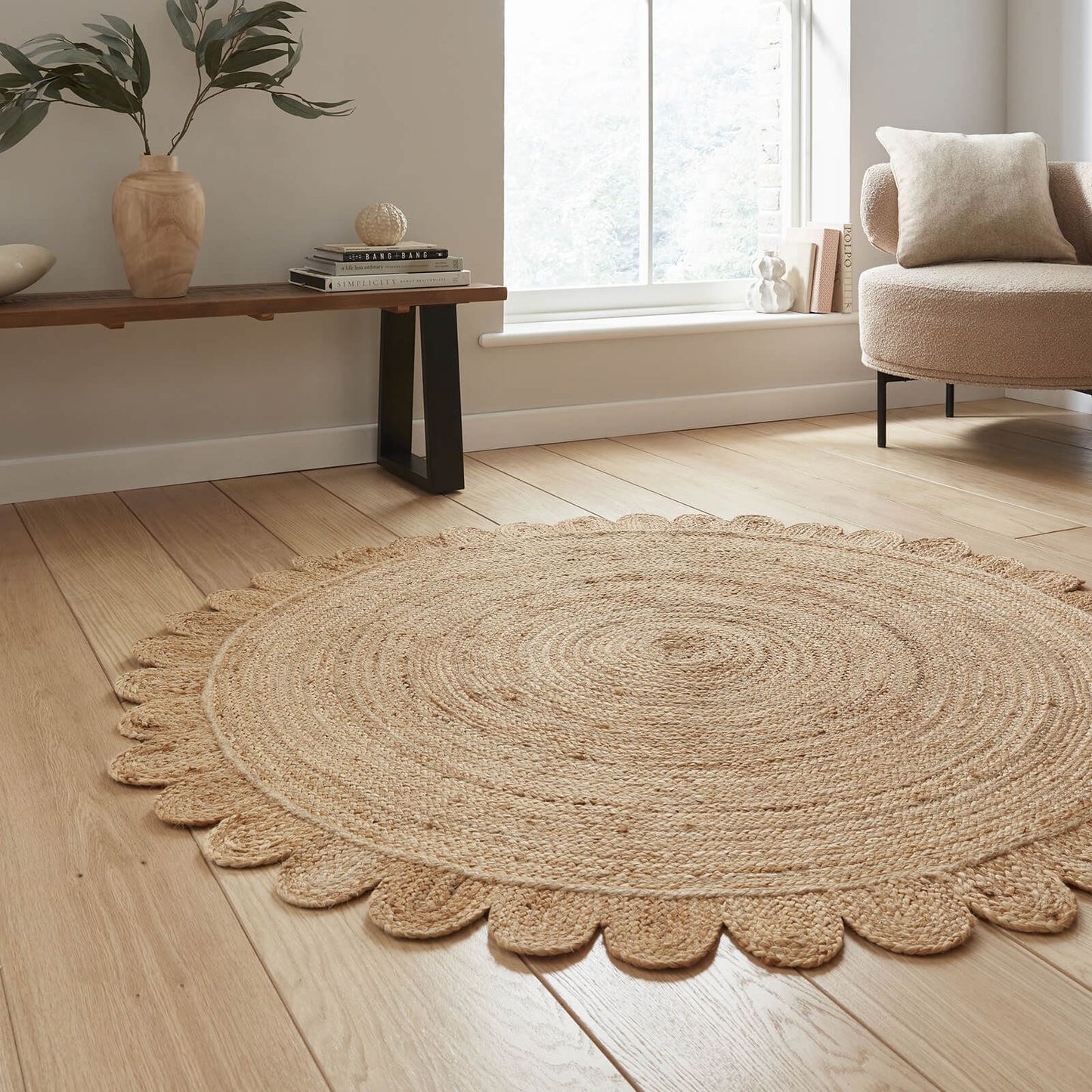 Savannah Jute Scallop Natural Rug - 150cm Diameter Circular Rug
