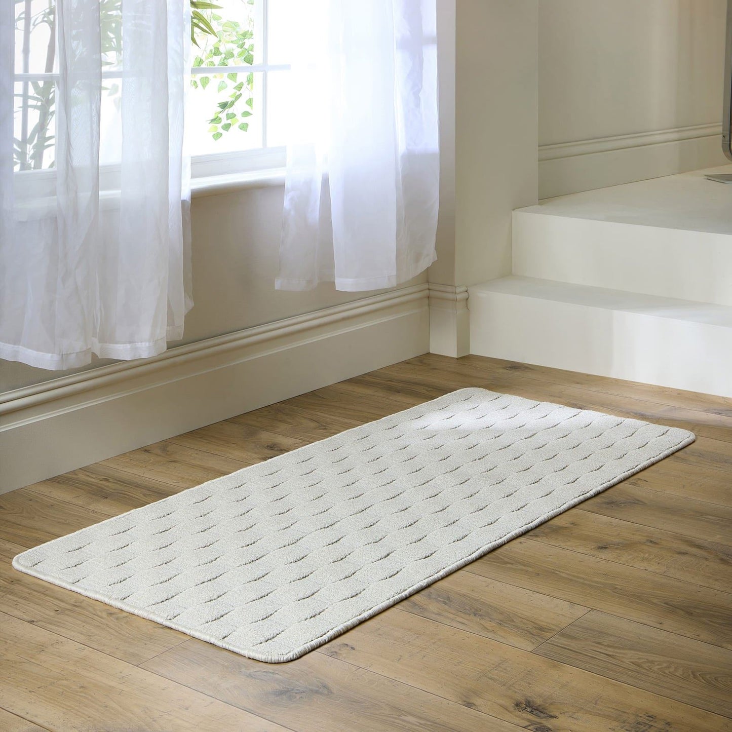 My Mat Sculptured Washable Basketweave Ivory Rug