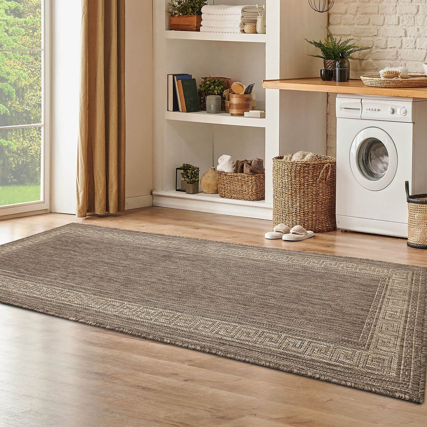 Flatweave Gel Border Latte Rug