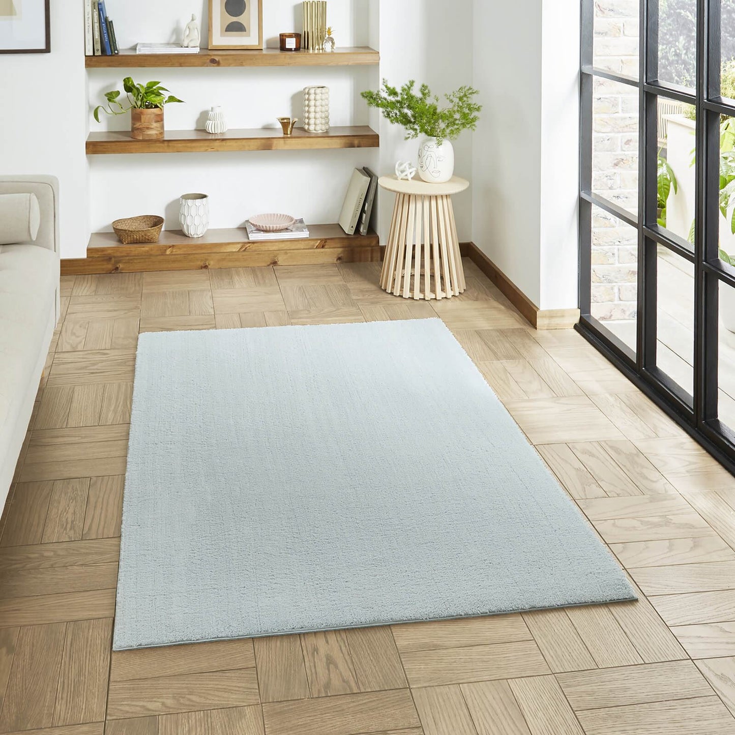 Bay Light Blue Plain Shaggy Washable Rug