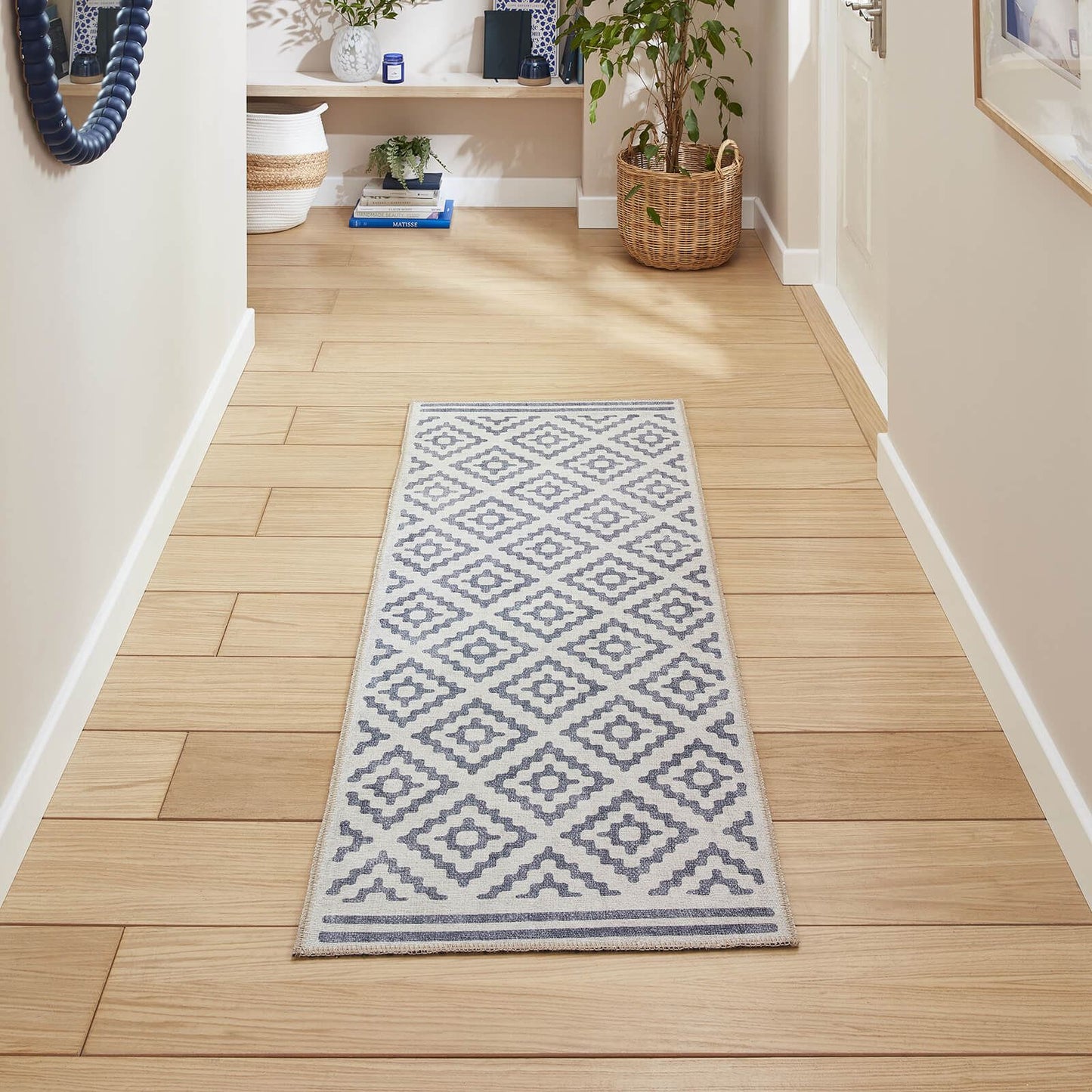 Coral H1058 Blue Modern Washable Rug