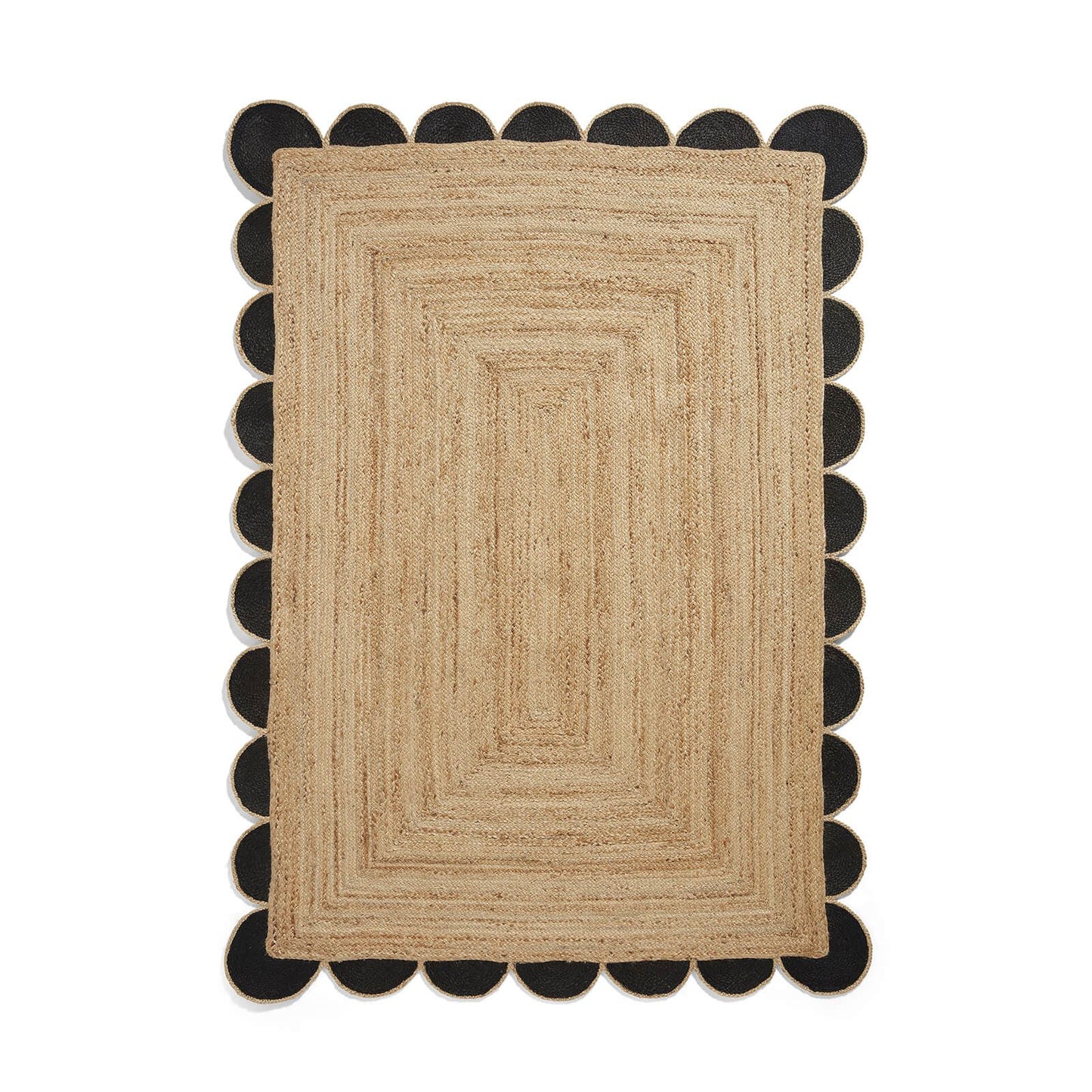 Savannah Jute Scallop Black Natural Rug - 200 x 290cm (6ft 6" x 9ft 6")