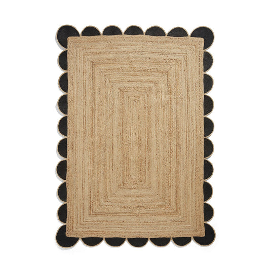 Savannah Jute Scallop Black Natural Rug - 200 x 290cm (6ft 6" x 9ft 6")