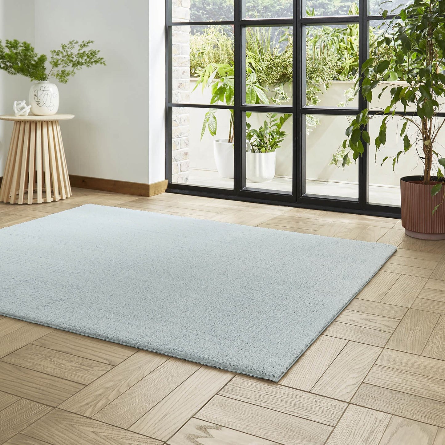Bay Light Blue Plain Shaggy Washable Rug