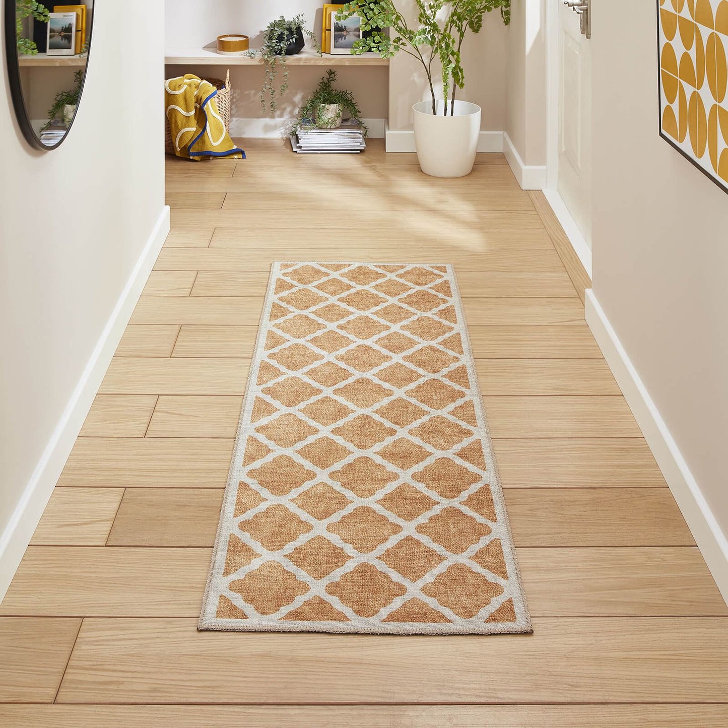 Coral H1063 Yellow Modern Washable Rug
