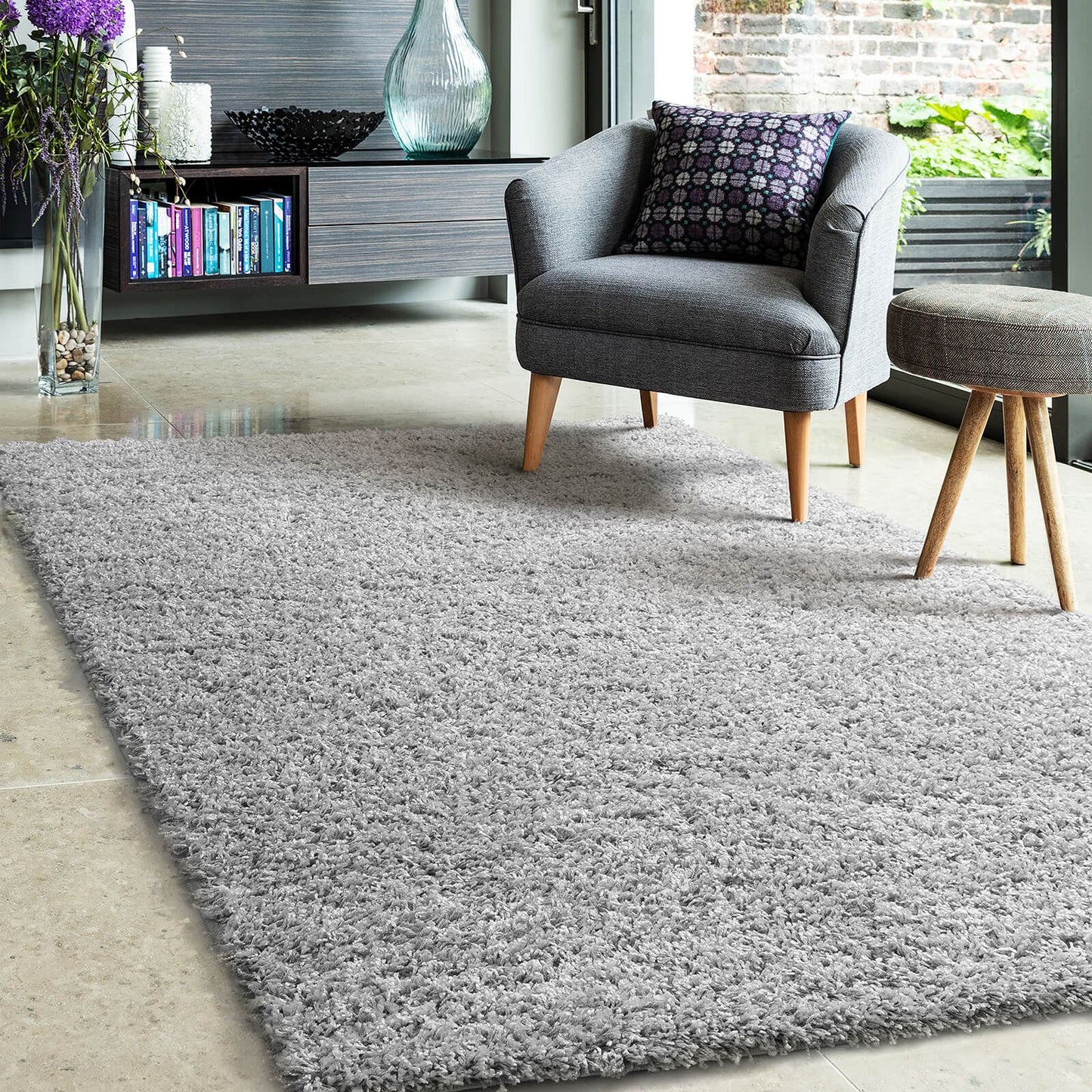Jazz Shaggy Silver Plain Rug