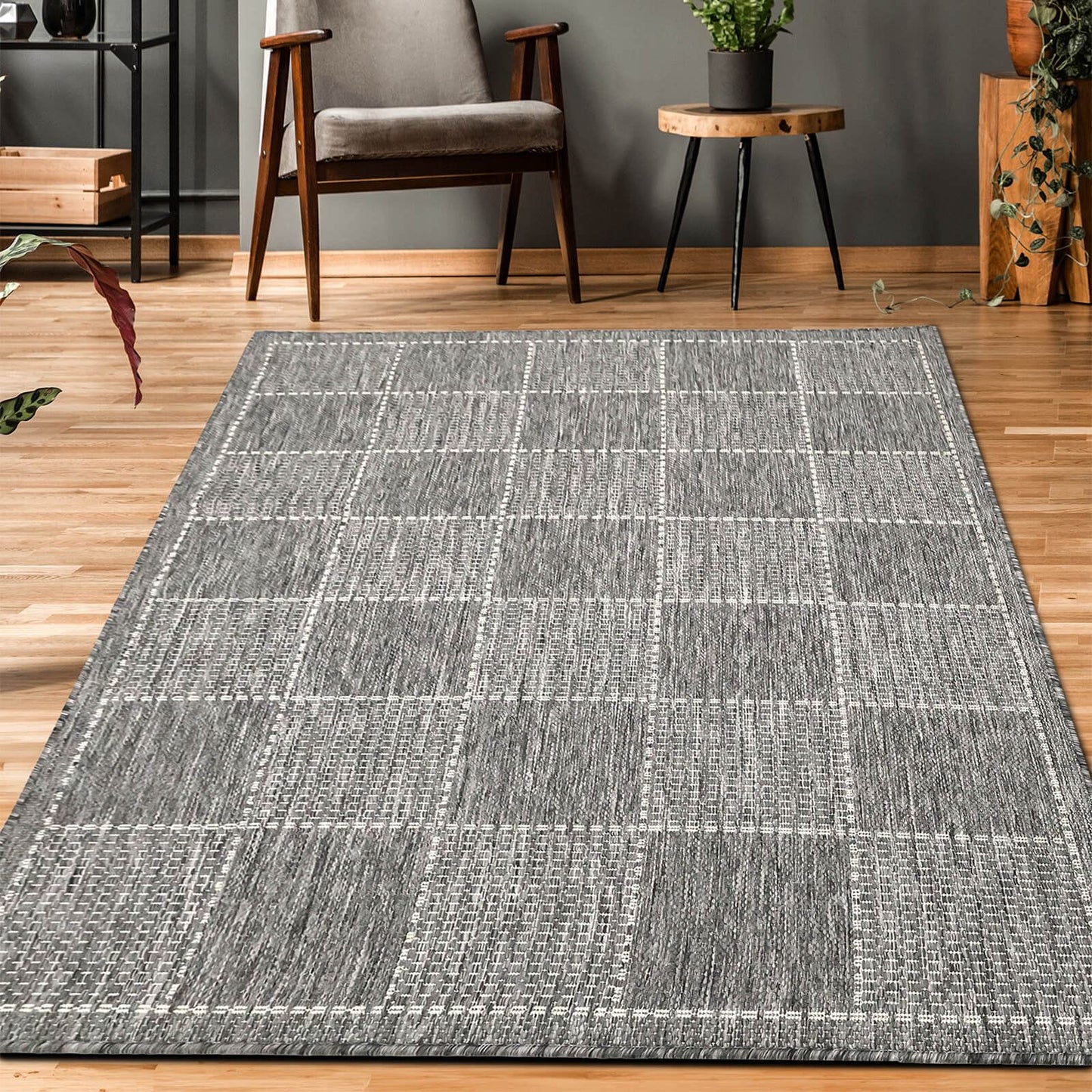 Flatweave Gel Check Latte Rug