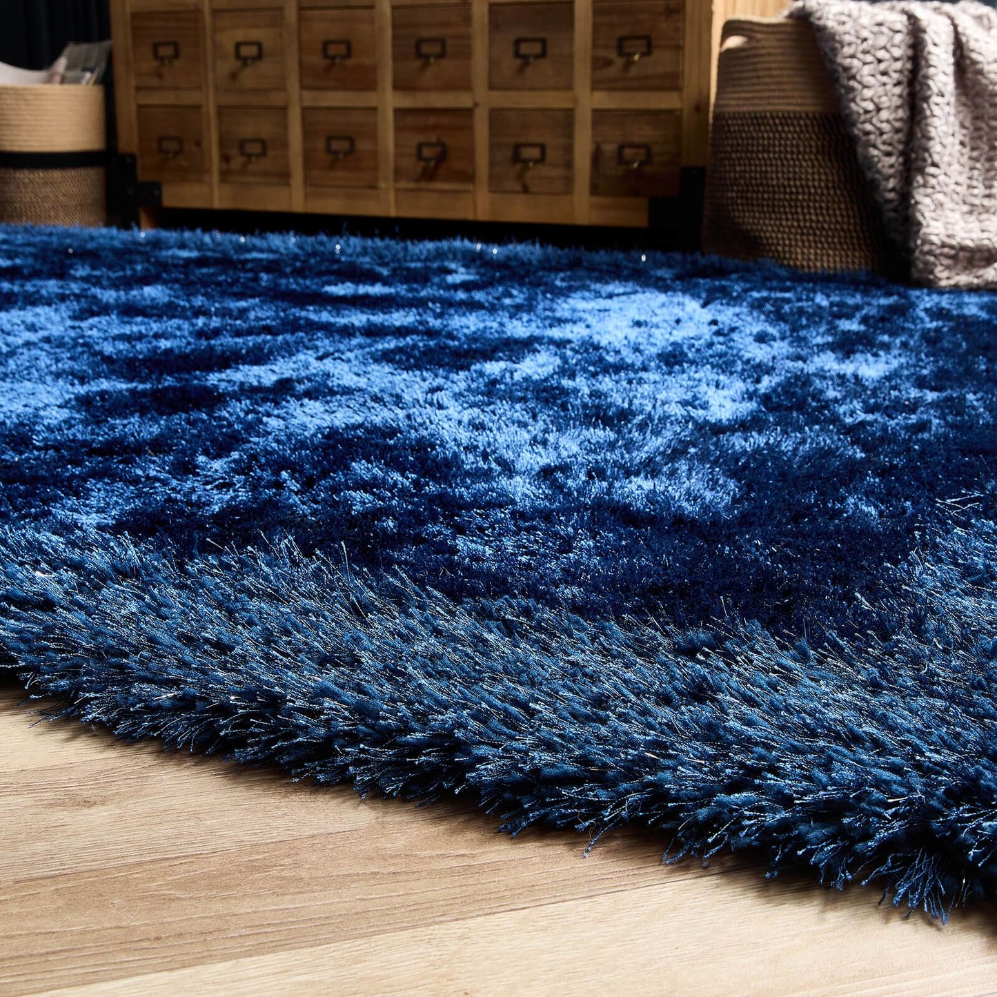 Origins Shimmer Shaggy Border Indigo Rug