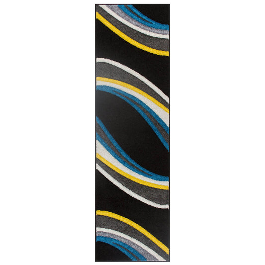 Modern Portalnd Persian Designer Black Grey Blue Yellow 60X230Cm Runner