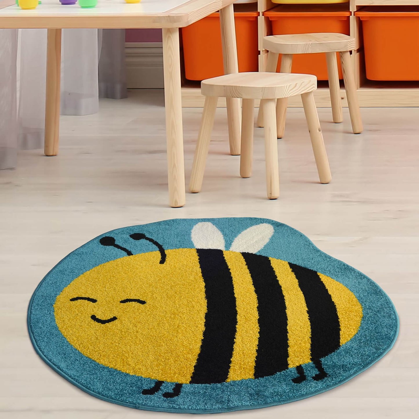 Colour Pop Bee Blue Kids Rug - 100 X 100cm (3ft 2" x 3ft 2")