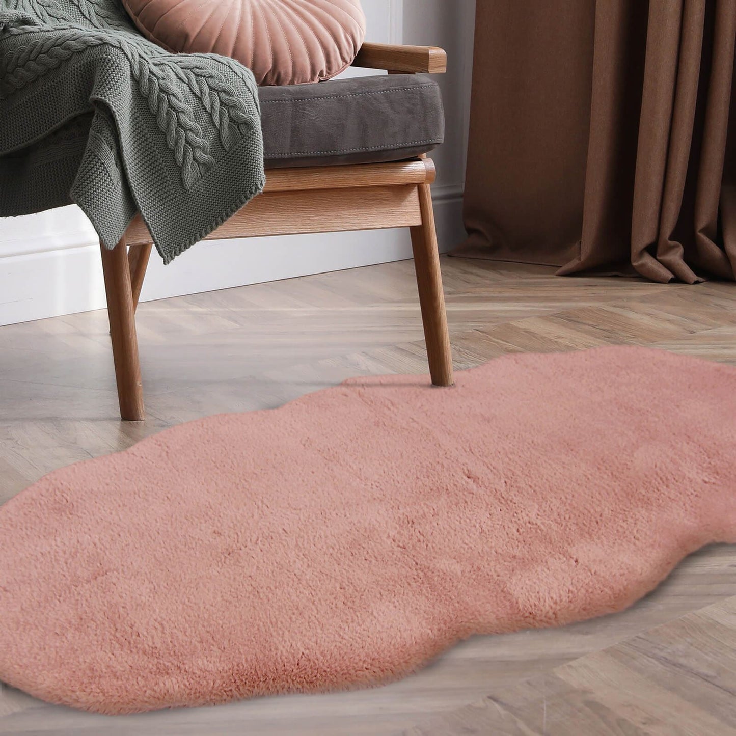 Luxury Faux Fur Blush Plain Rug