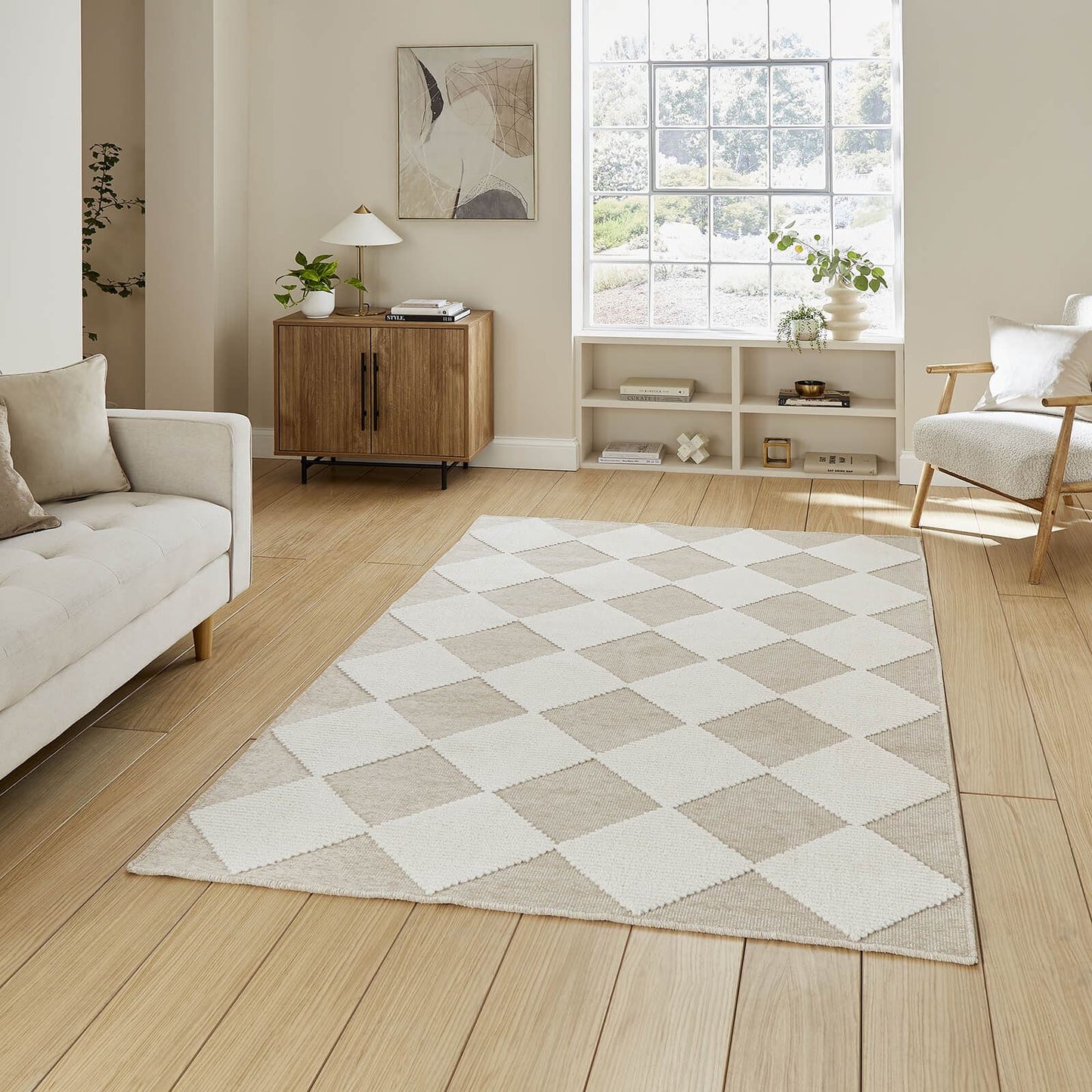 Lyna J0529 Beige/White Washable Rug - 200 x 290cm (6ft 6" x 9ft 6")
