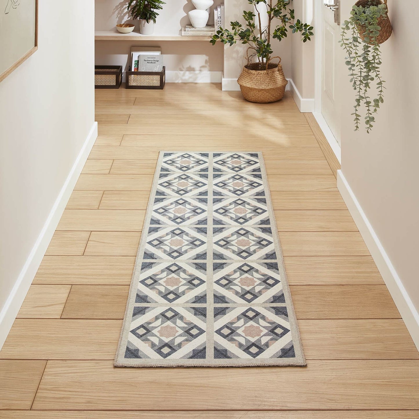Victoria H1187 Grey/Orange Washable Rug - 75 x 230cm Hall Runner