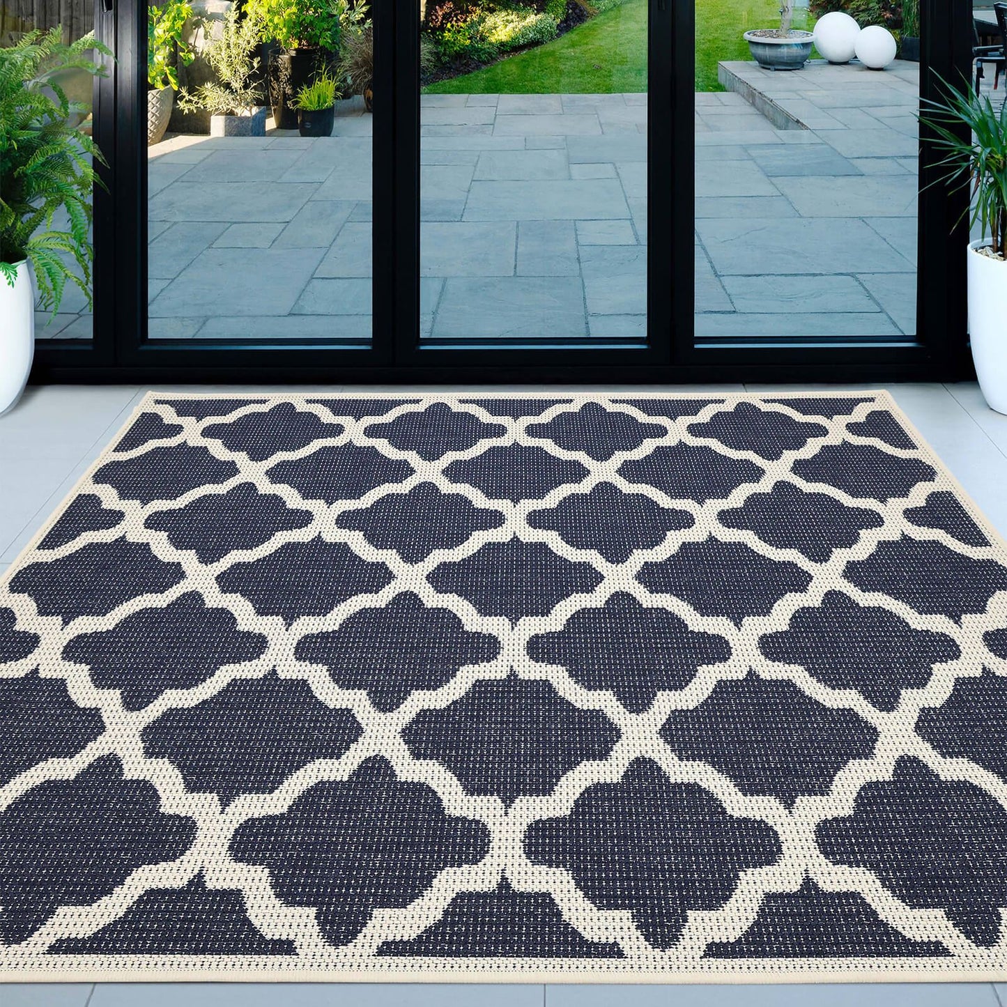 Flatweave Gel Trellis Navy Rug