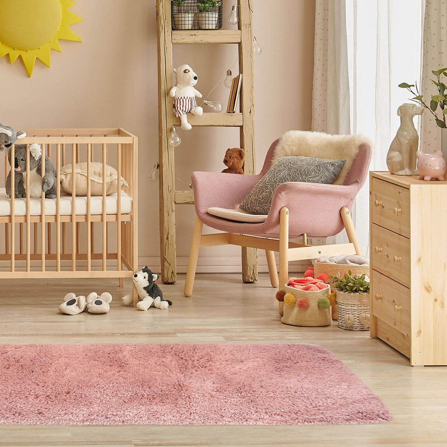 Soft Washable Cosy Pink Plain Rug
